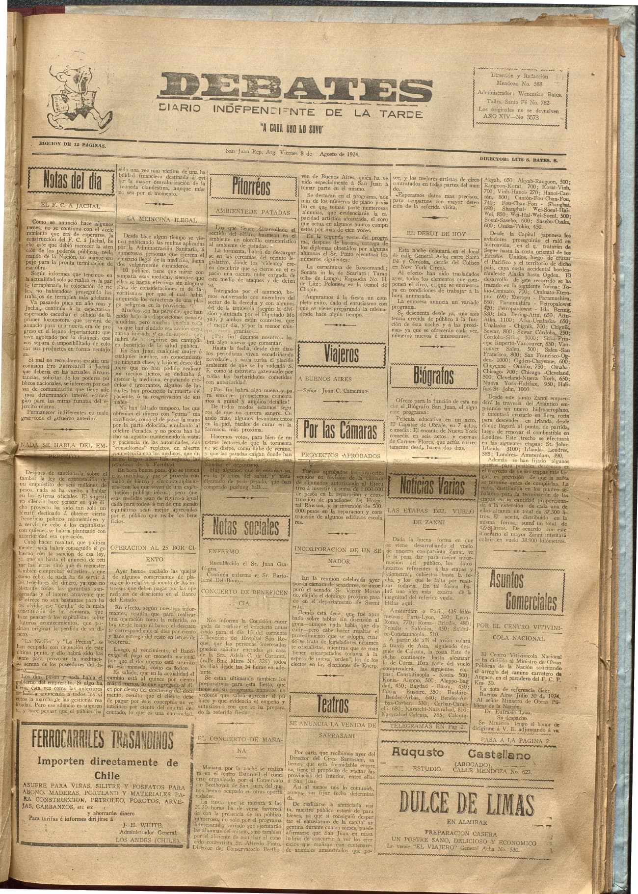 Portada · Diario Debates del 8 de agosto de 1924