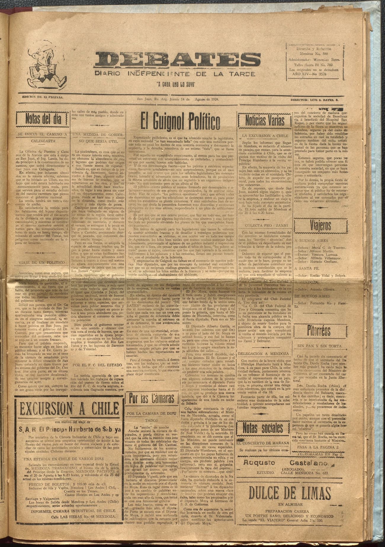 Portada · Diario Debates del 14 de agosto de 1924