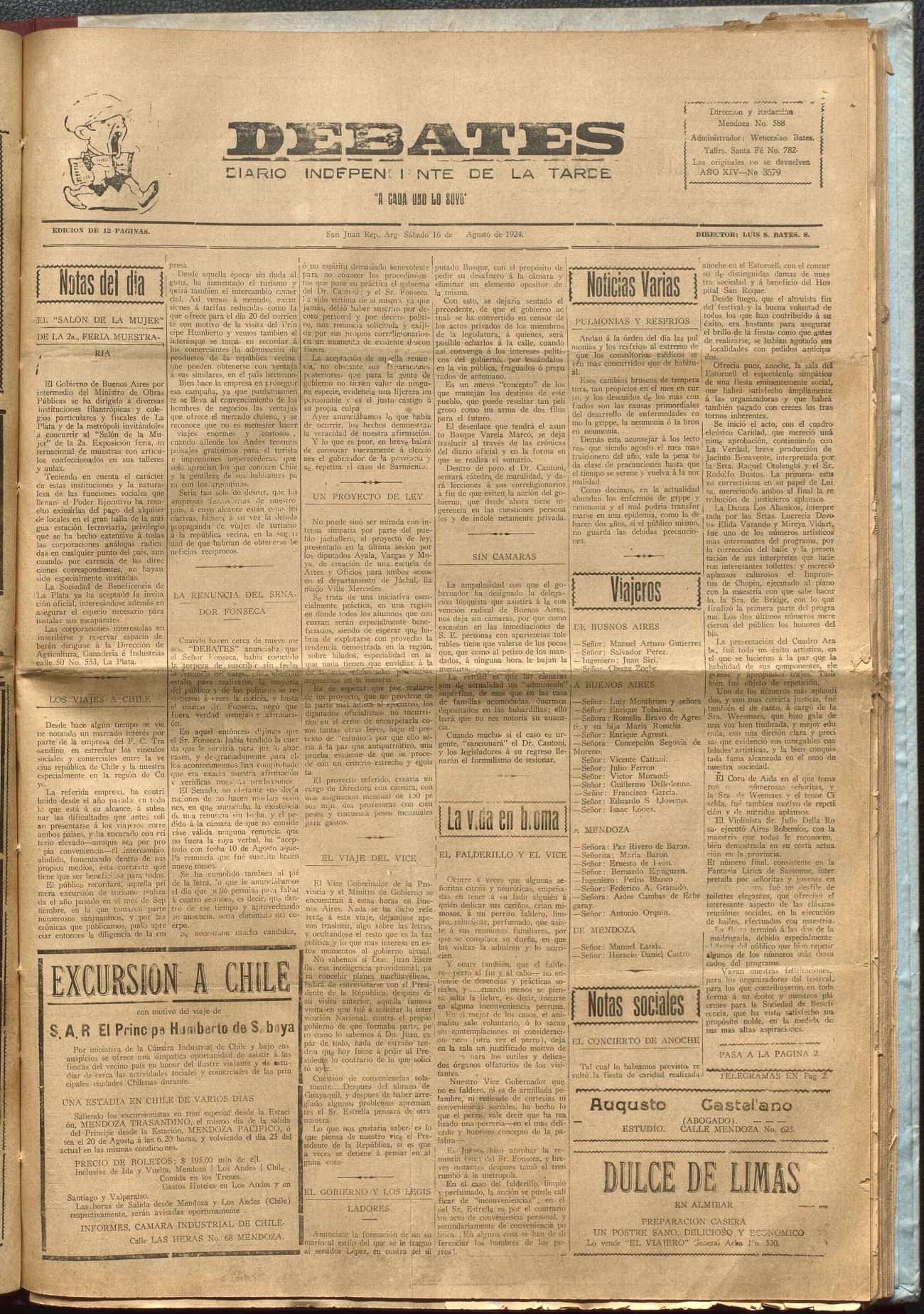 Portada · Diario Debates del 16 de agosto de 1924