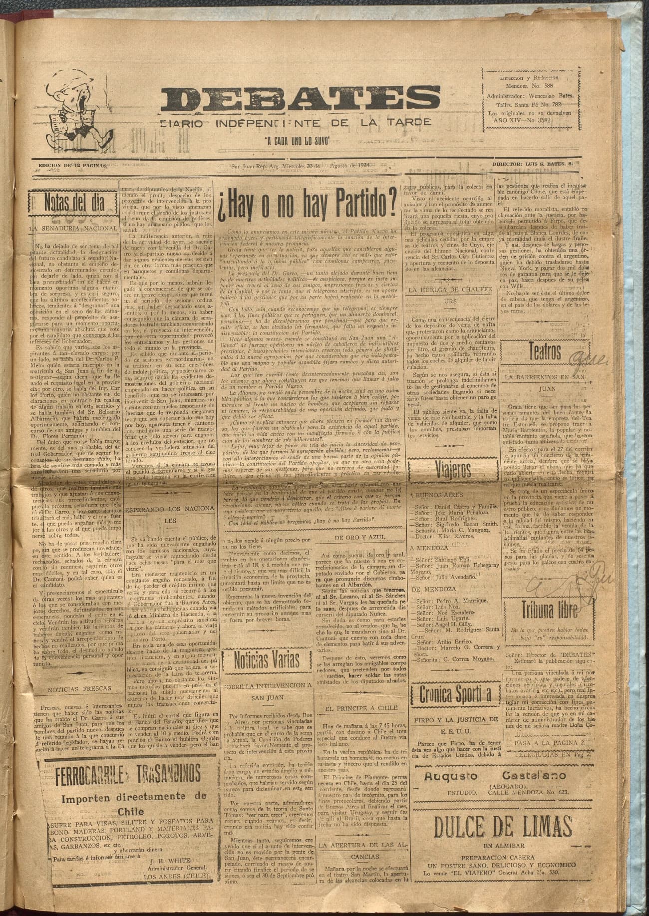 Portada · Diario Debates del 20 de agosto de 1924