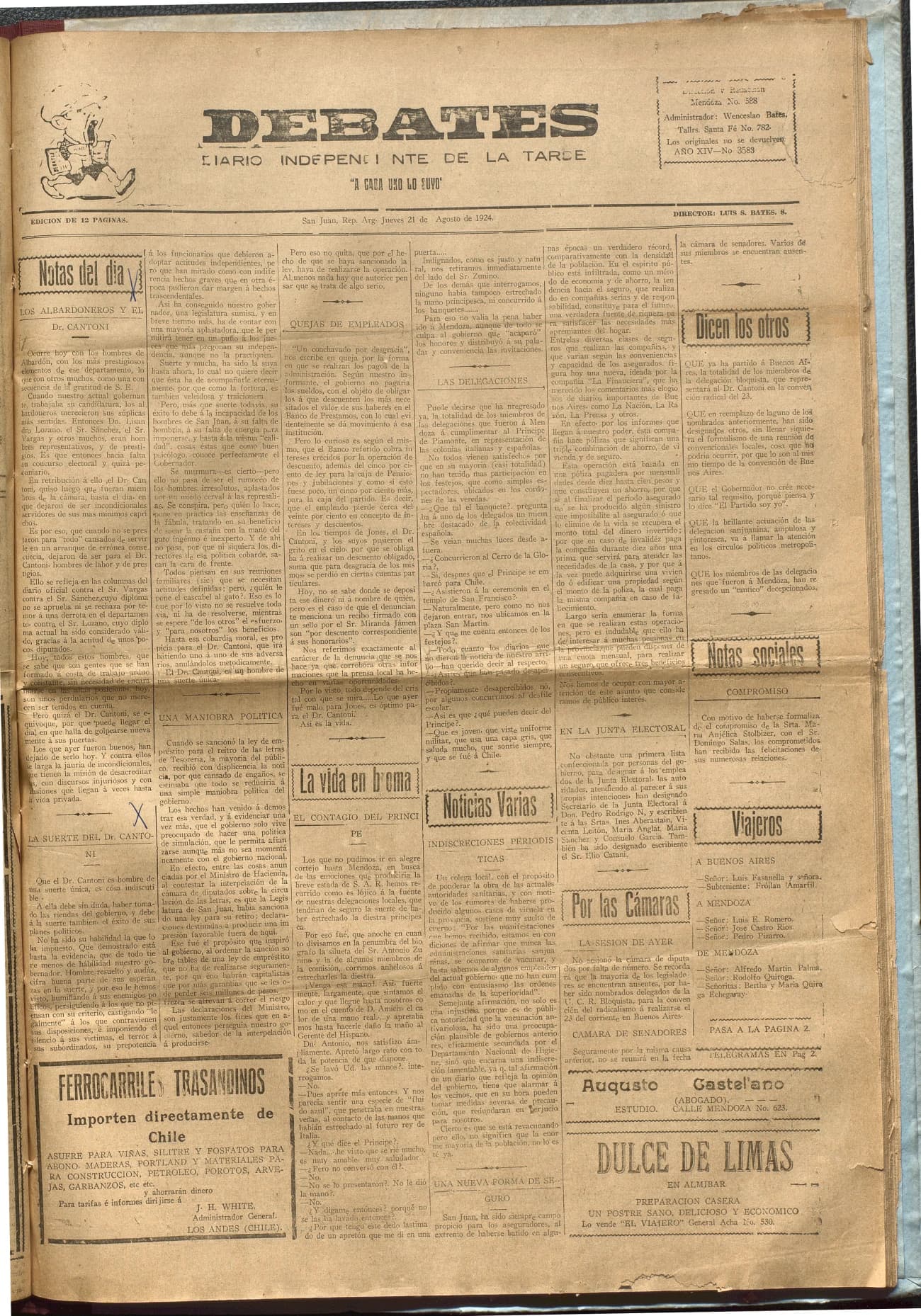 Portada · Diario Debates del 21 de agosto de 1924