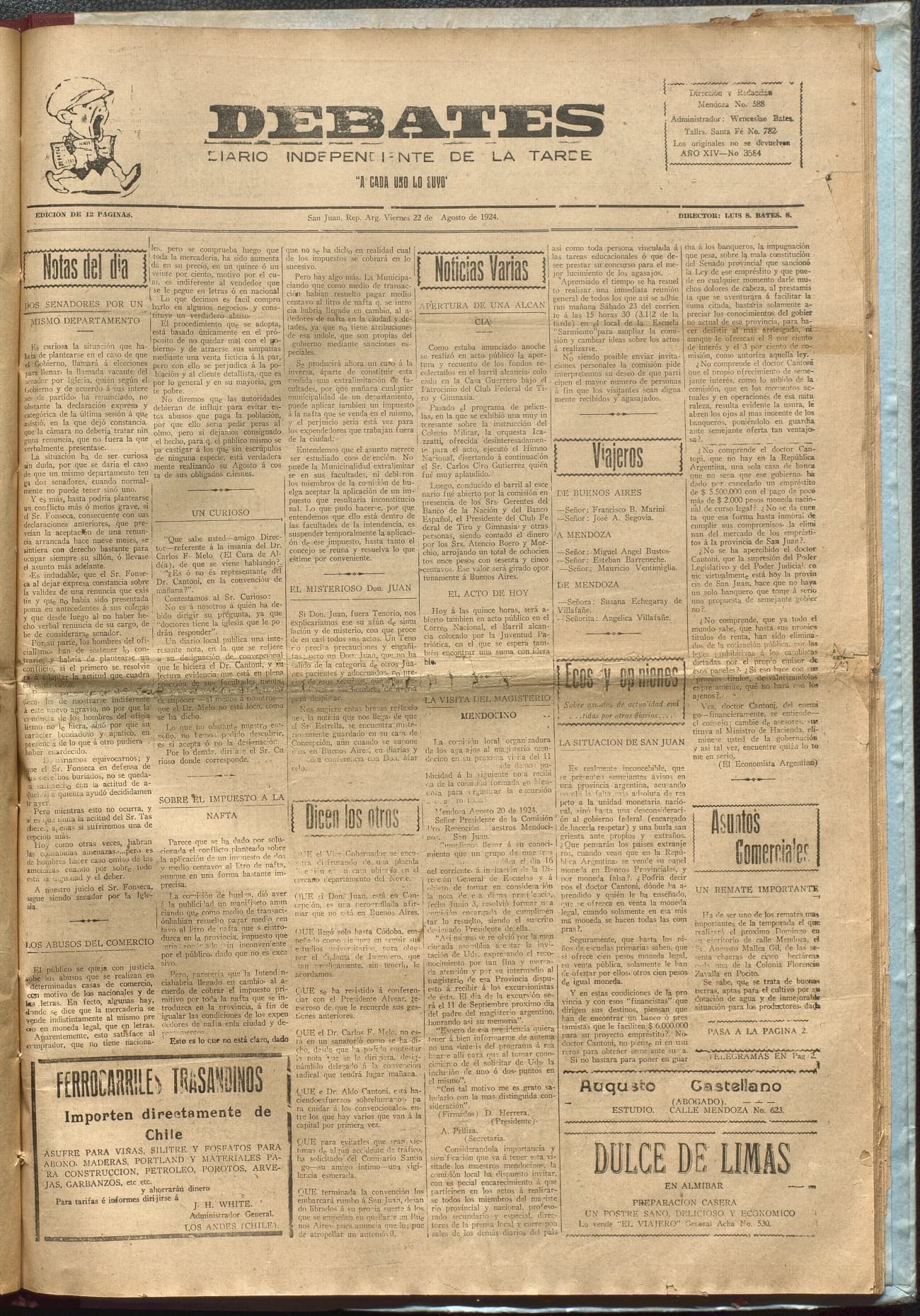 Portada · Diario Debates del 22 de agosto de 1924