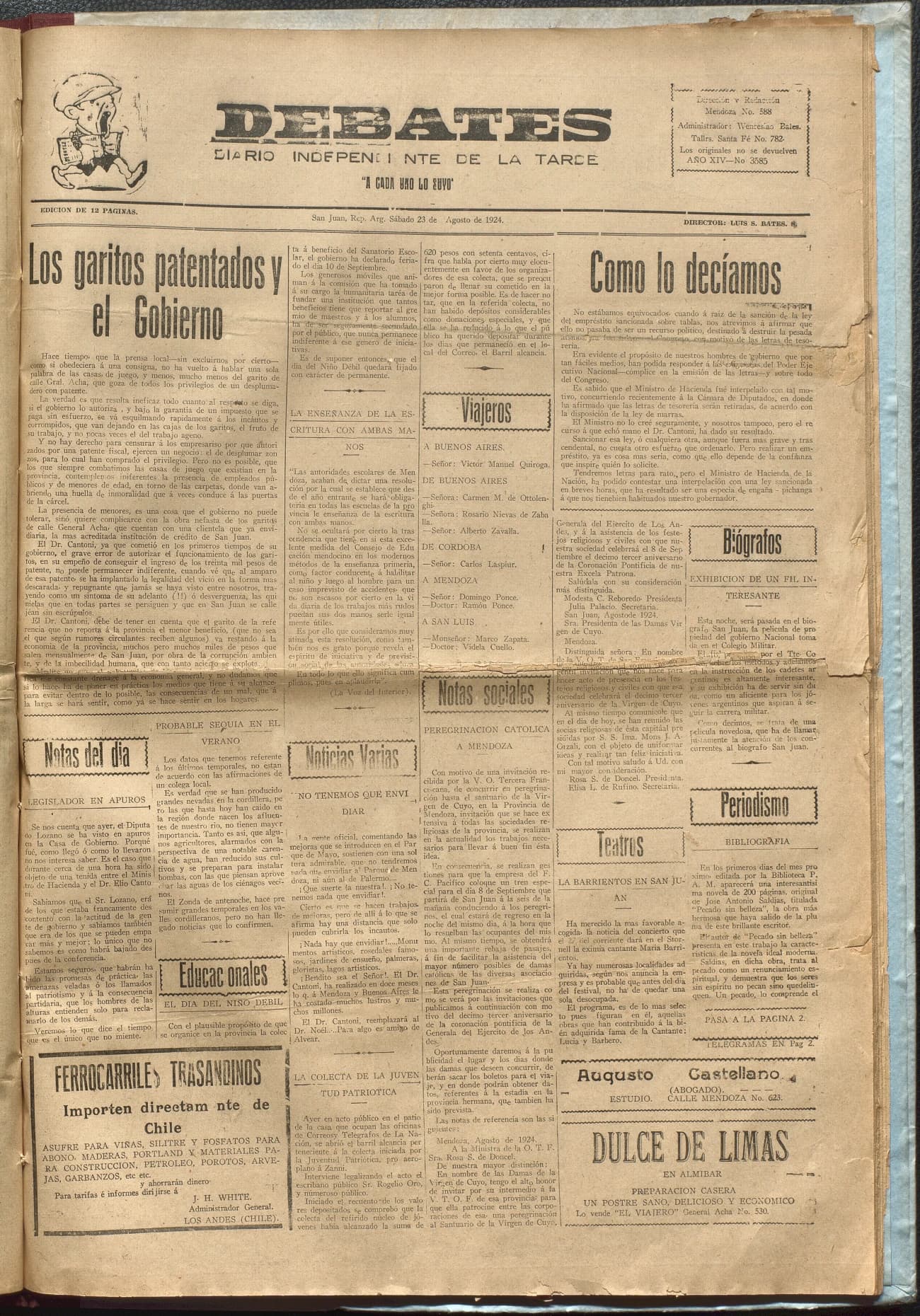 Portada · Diario Debates del 23 de agosto de 1924