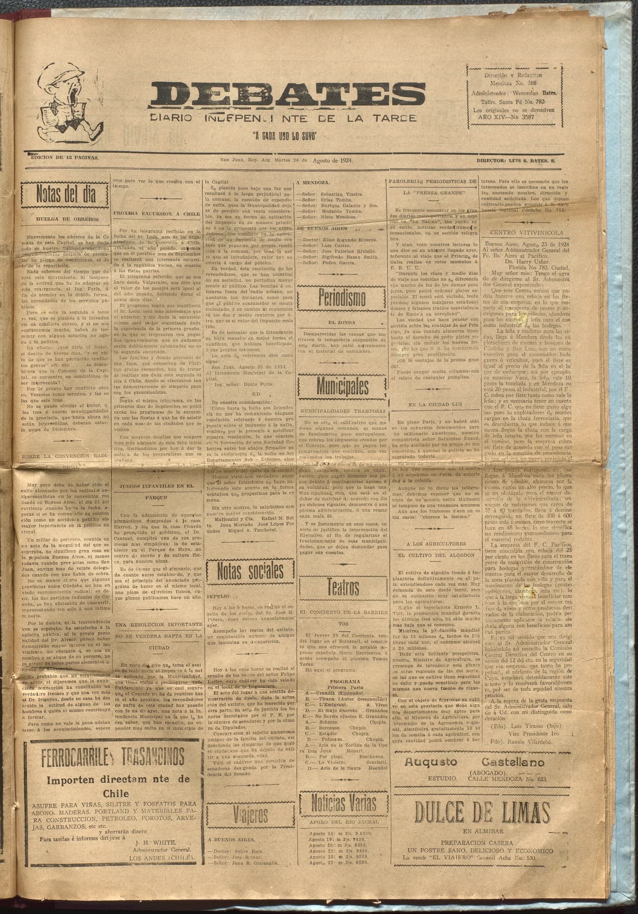 Portada · Diario Debates del 26 de agosto de 1924