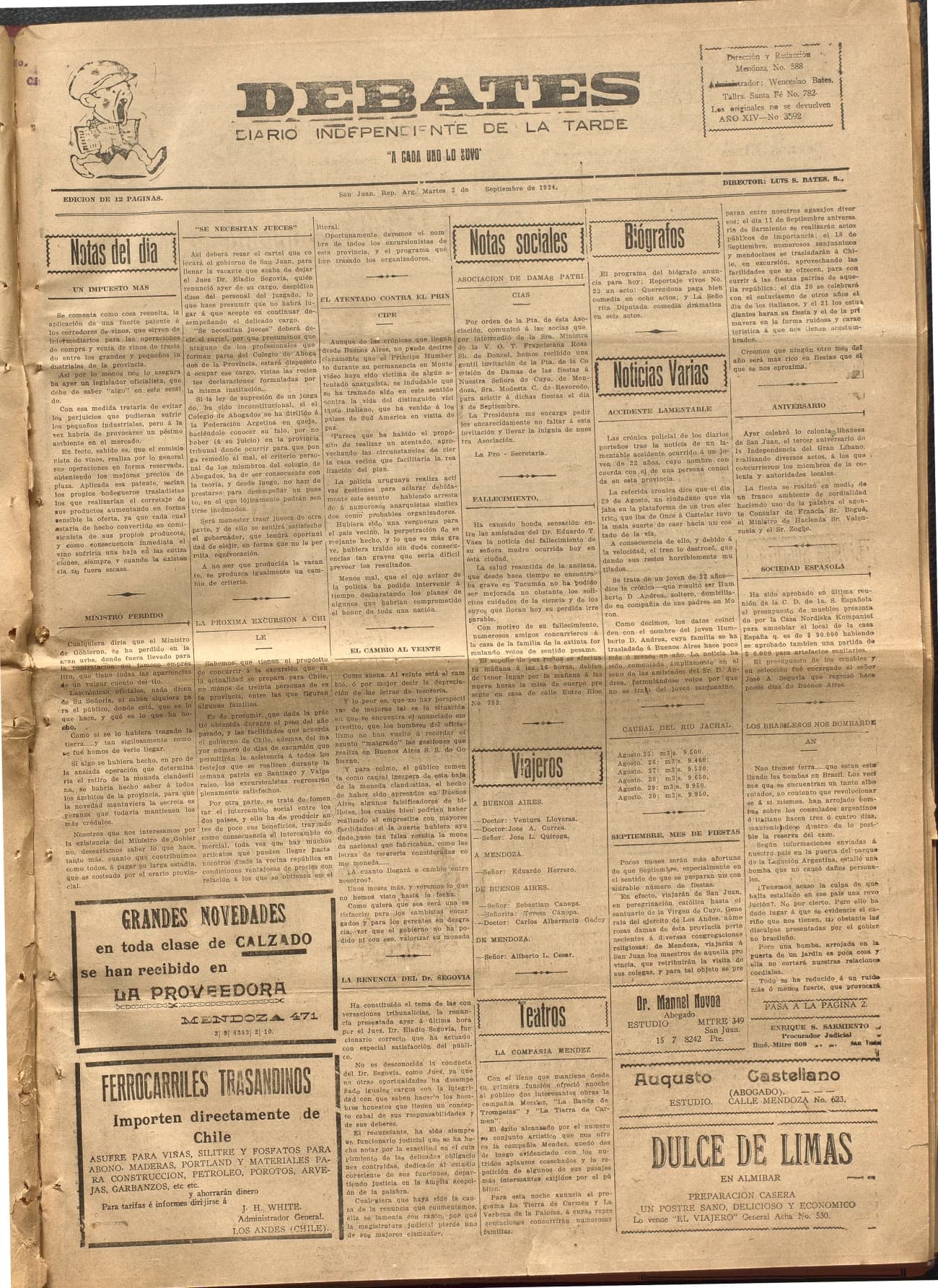 Portada · Diario Debates del 2 de septiembre de 1924