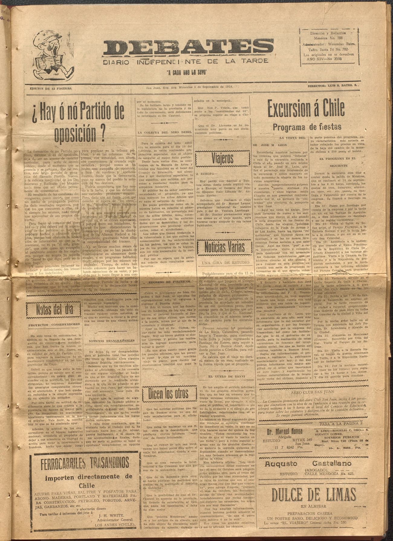 Portada · Diario Debates del 3 de septiembre de 1924