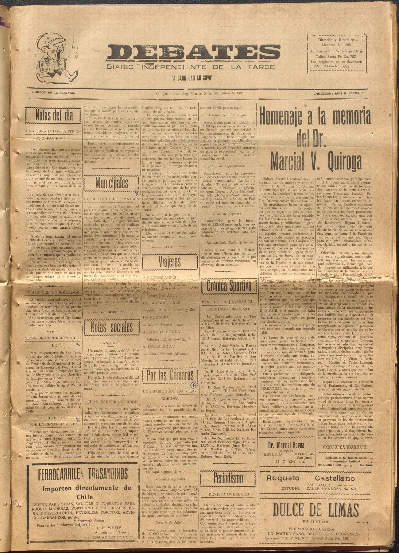 Portada · Diario Debates del 5 de septiembre de 1924
