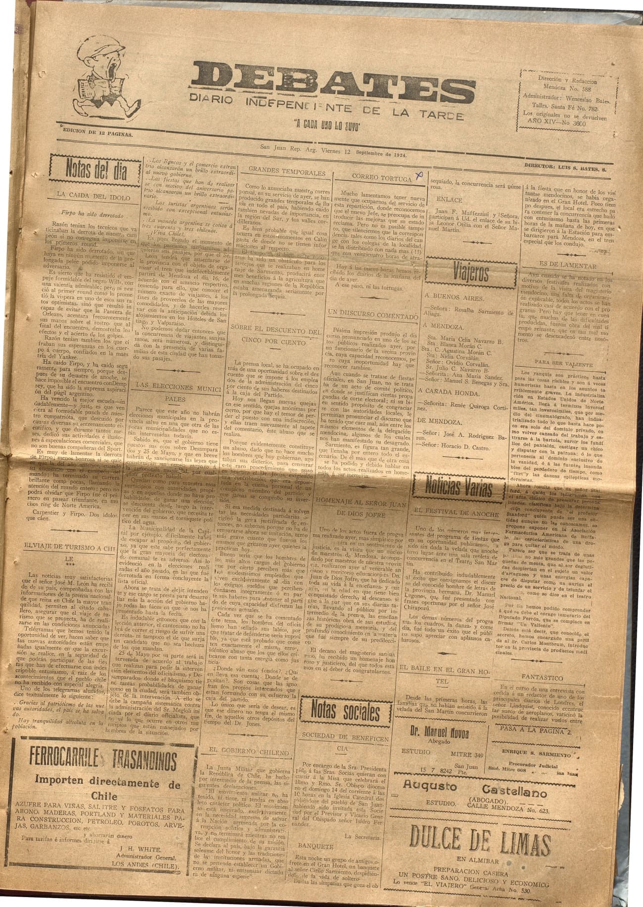 Portada · Diario Debates del 12 de septiembre de 1924