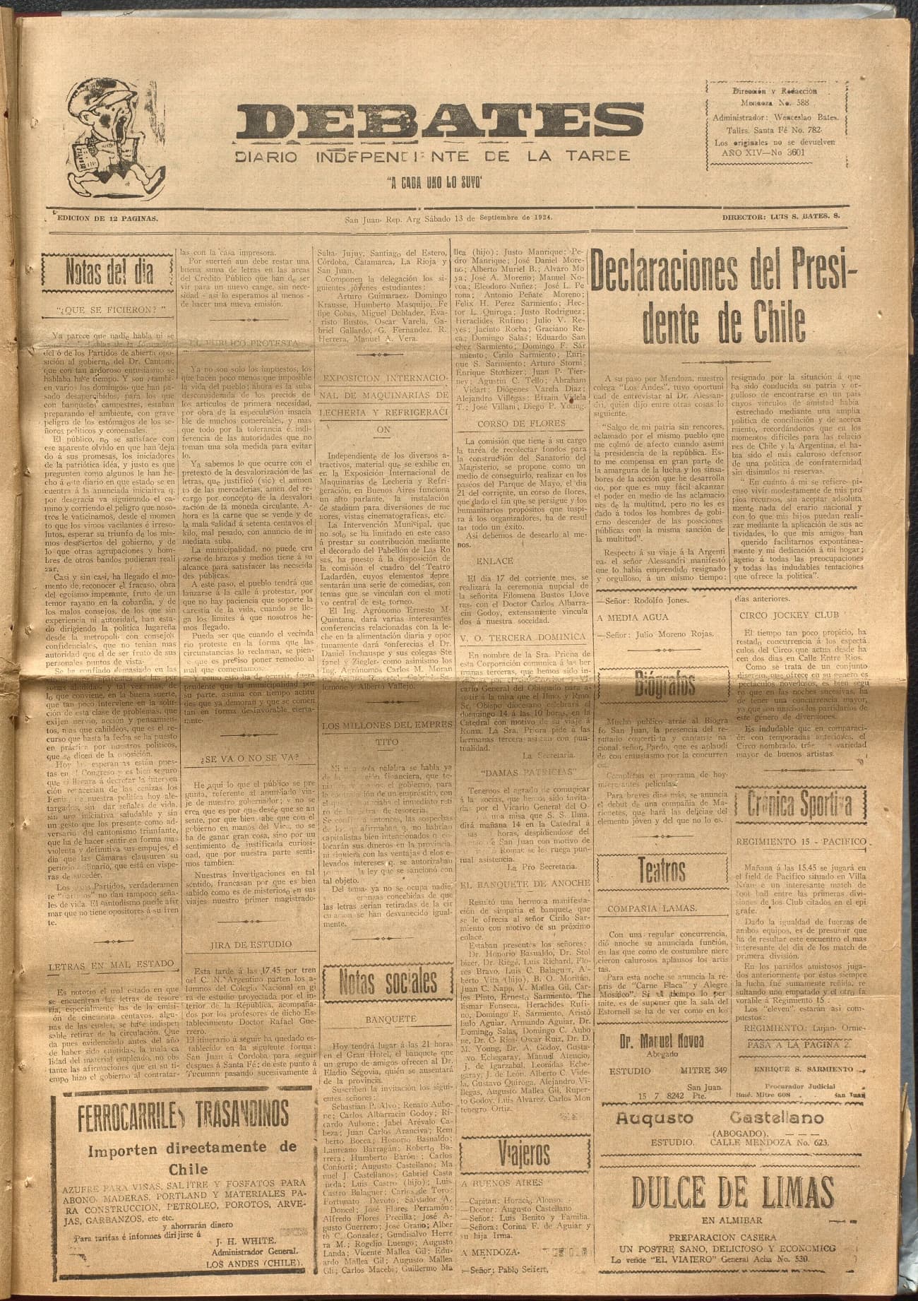 Portada · Diario Debates del 13 de septiembre de 1924