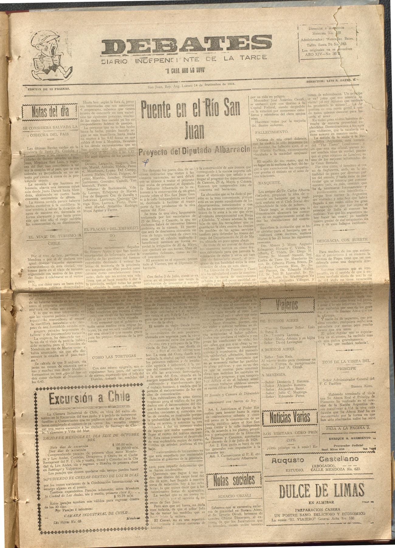 Portada · Diario Debates del 14 de septiembre de 1924