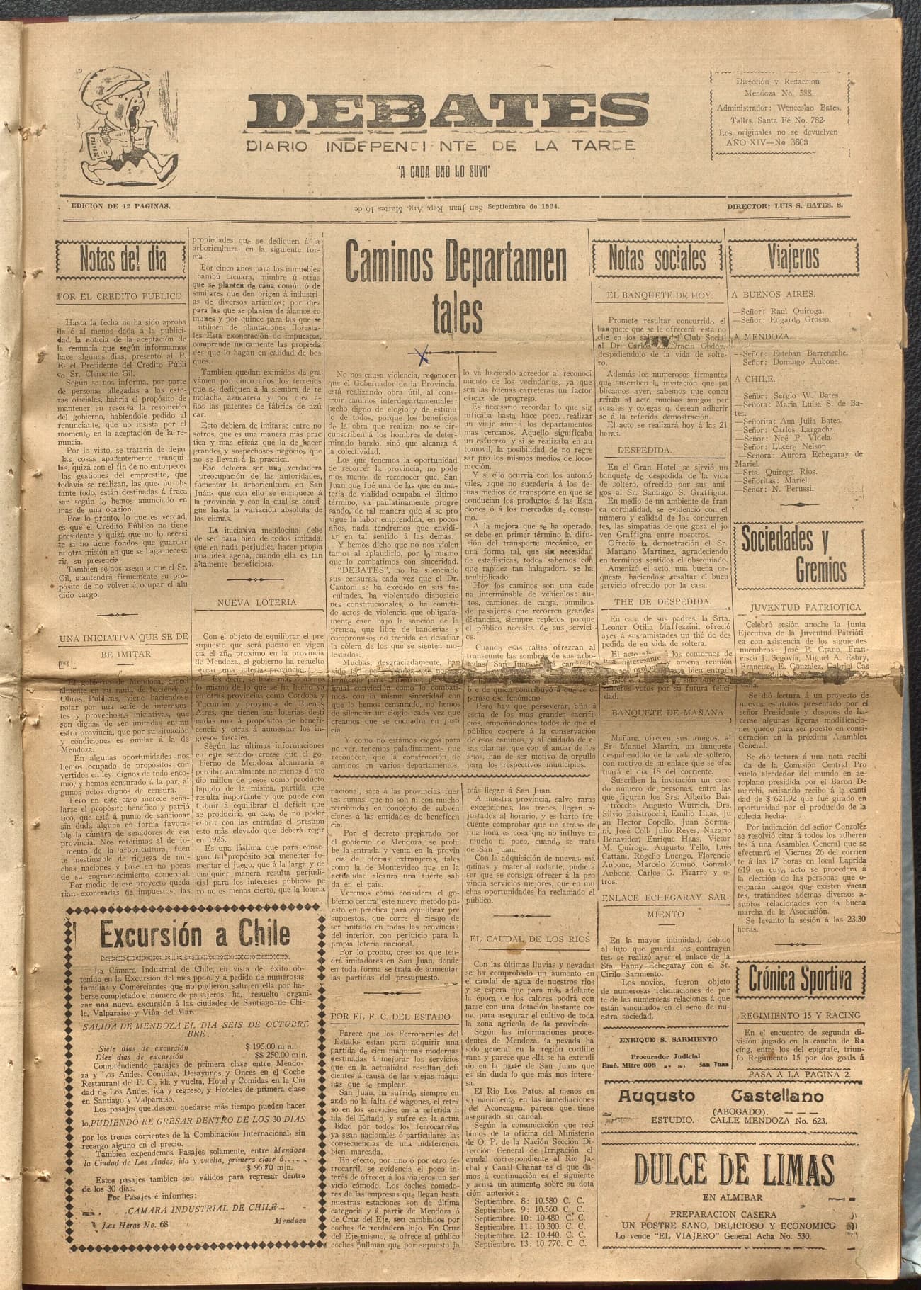 Portada · Diario Debates del 16 de septiembre de 1924
