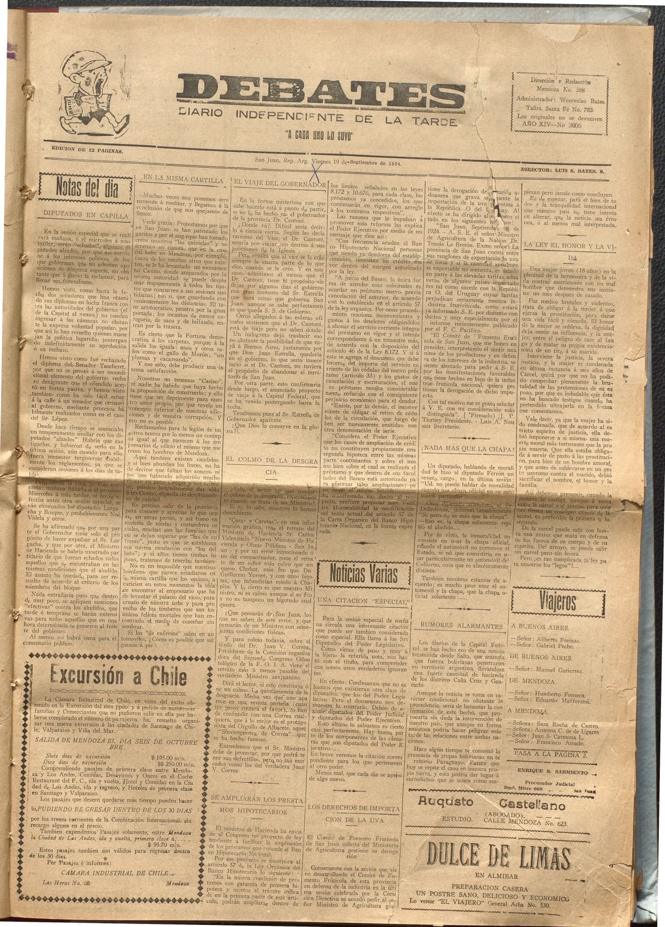Portada · Diario Debates del 19 de septiembre de 1924