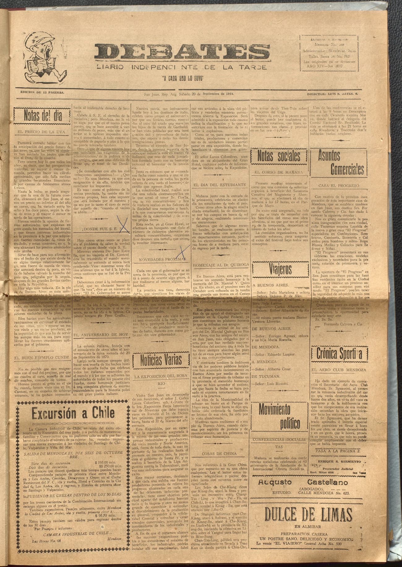 Portada · Diario Debates del 20 de septiembre de 1924