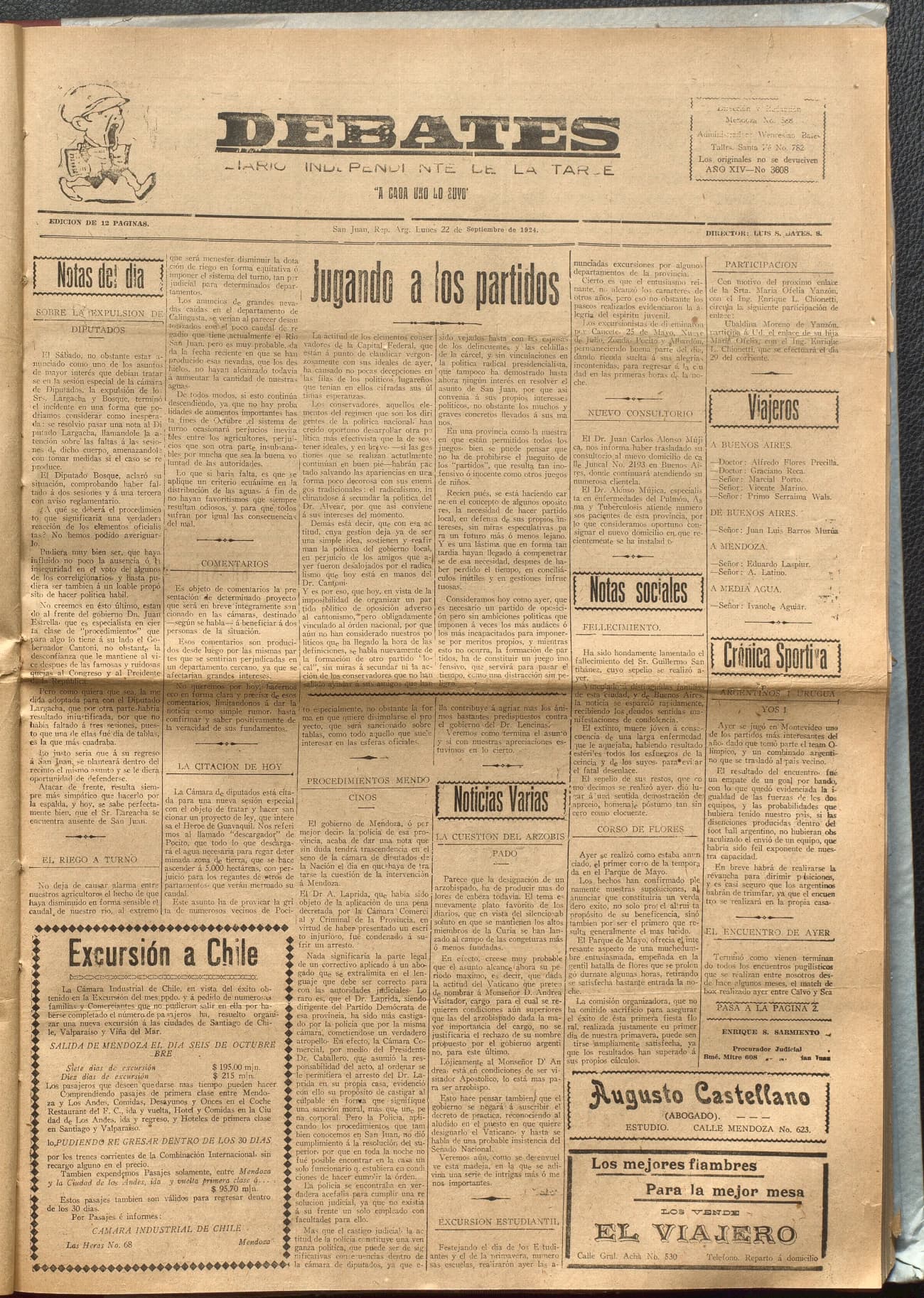 Portada · Diario Debates del 22 de septiembre de 1924