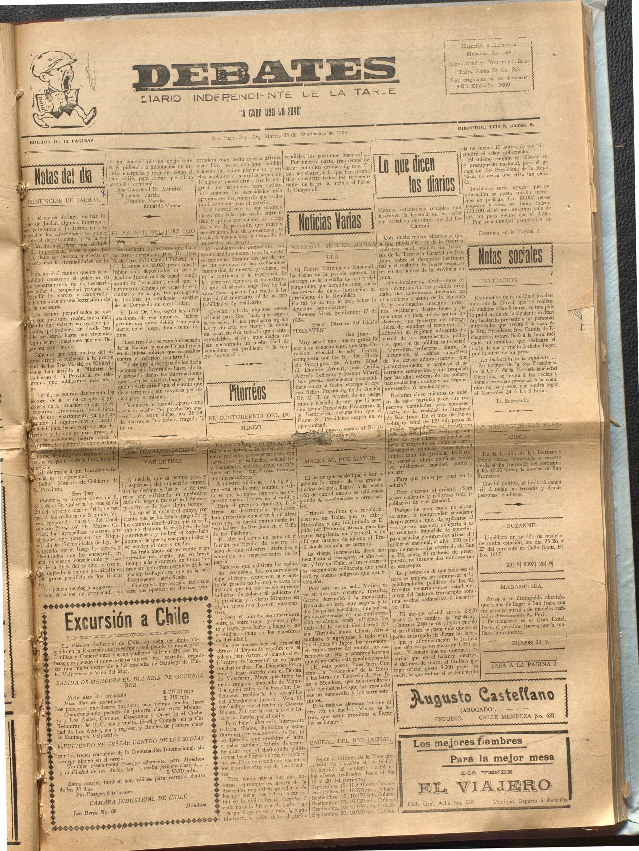 Portada · Diario Debates del 23 de septiembre de 1924