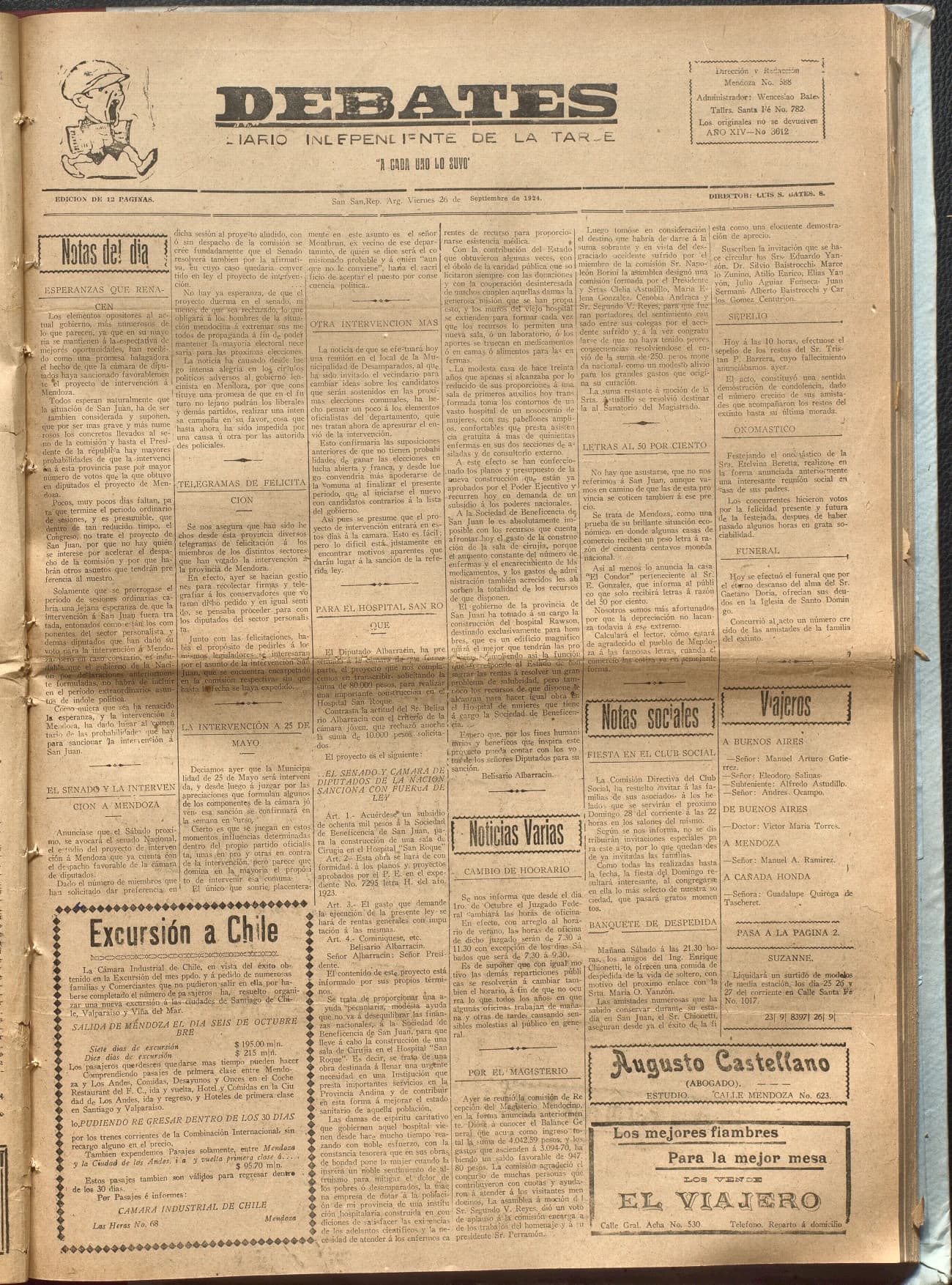 Portada · Diario Debates del 26 de septiembre de 1924