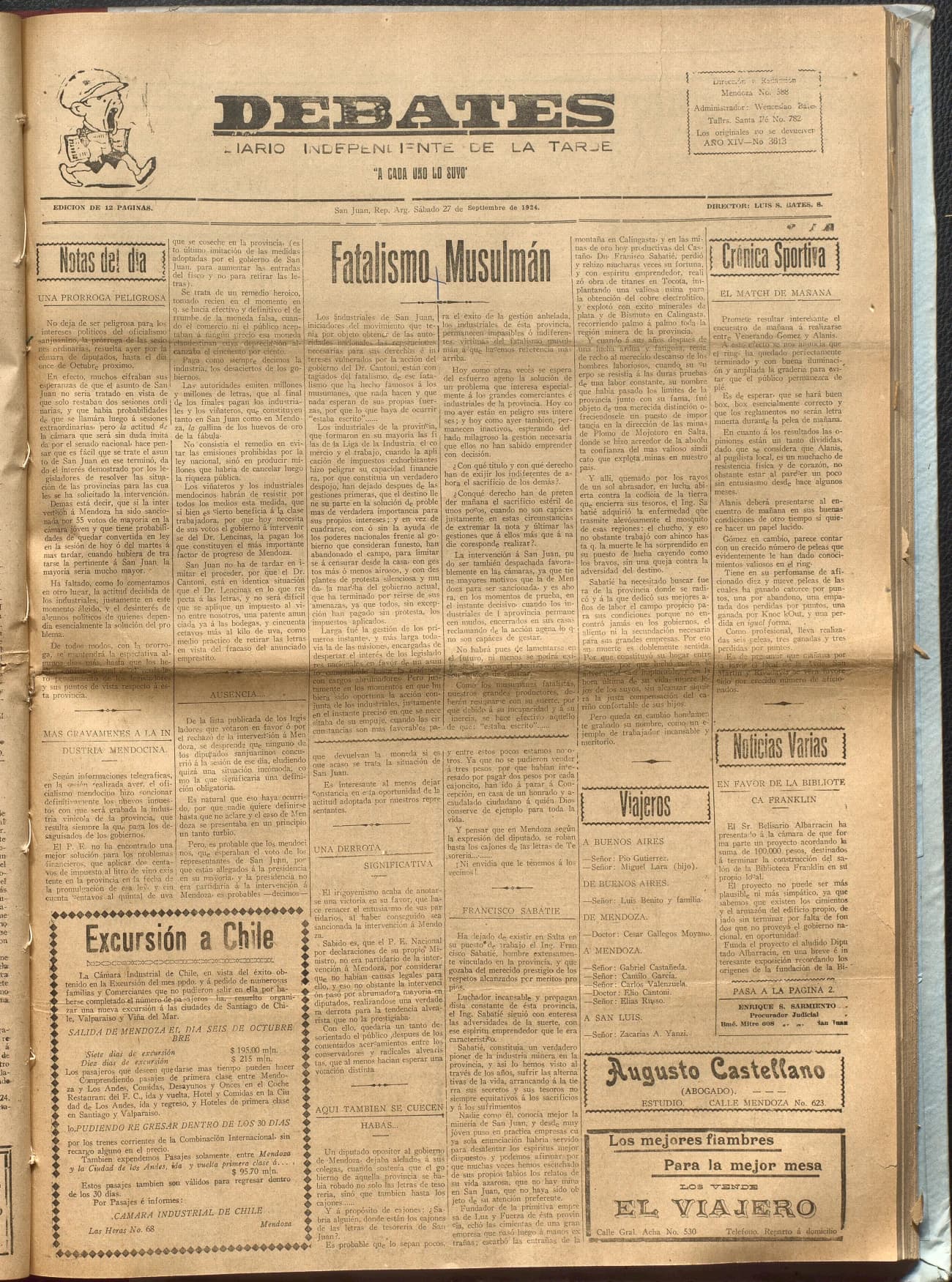 Portada · Diario Debates del 27 de septiembre de 1924