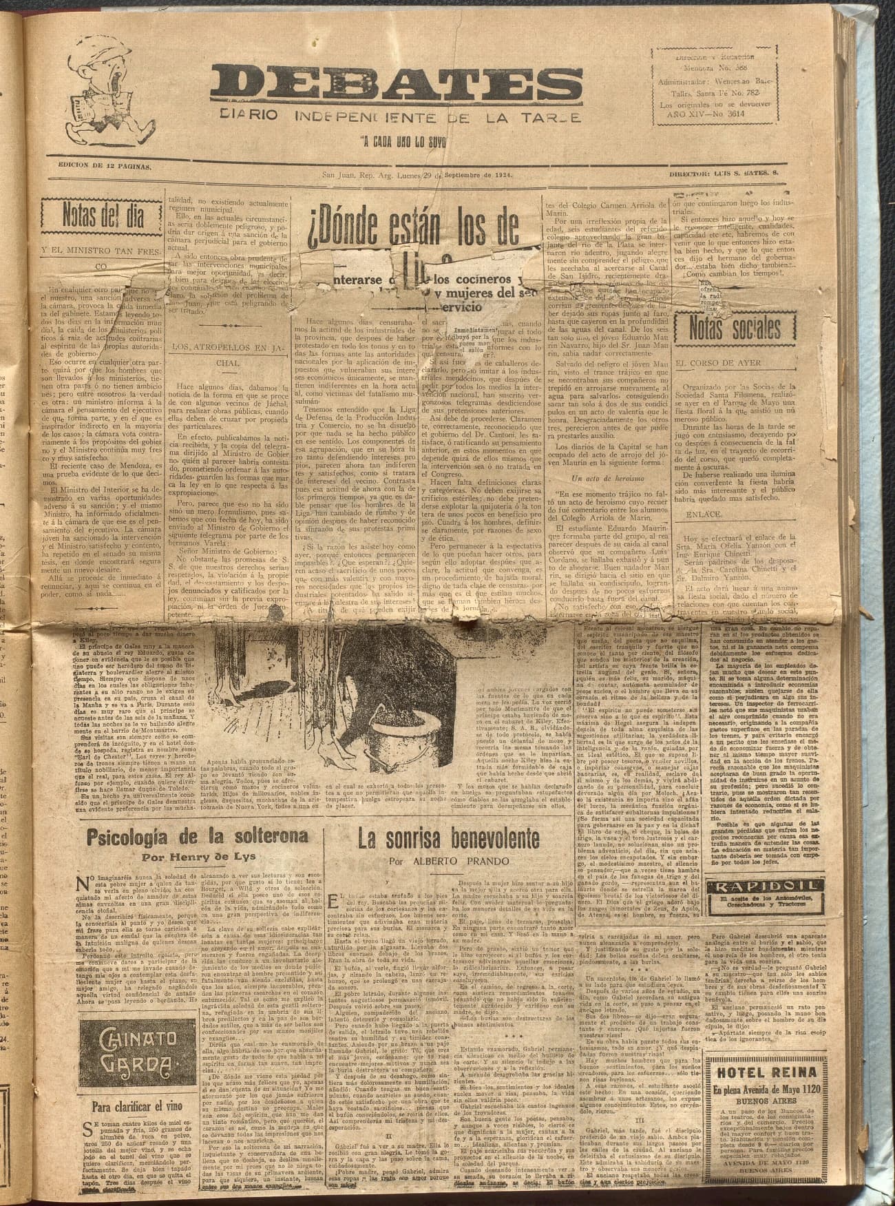 Portada · Diario Debates del 29 de septiembre de 1924