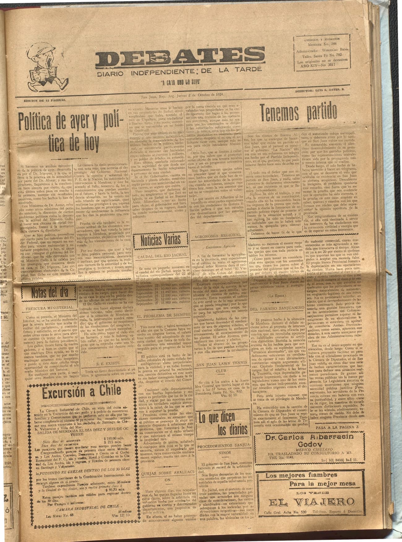Portada · Diario Debates del 2 de octubre de 1924