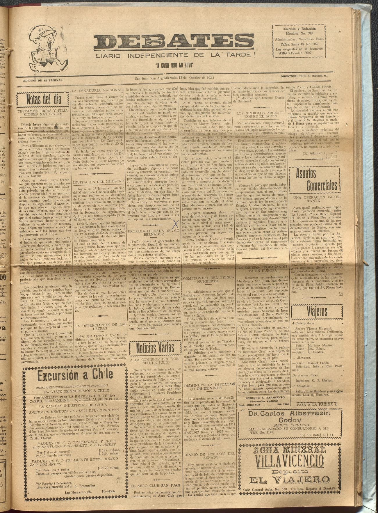 Portada · Diario Debates del 15 de octubre de 1924