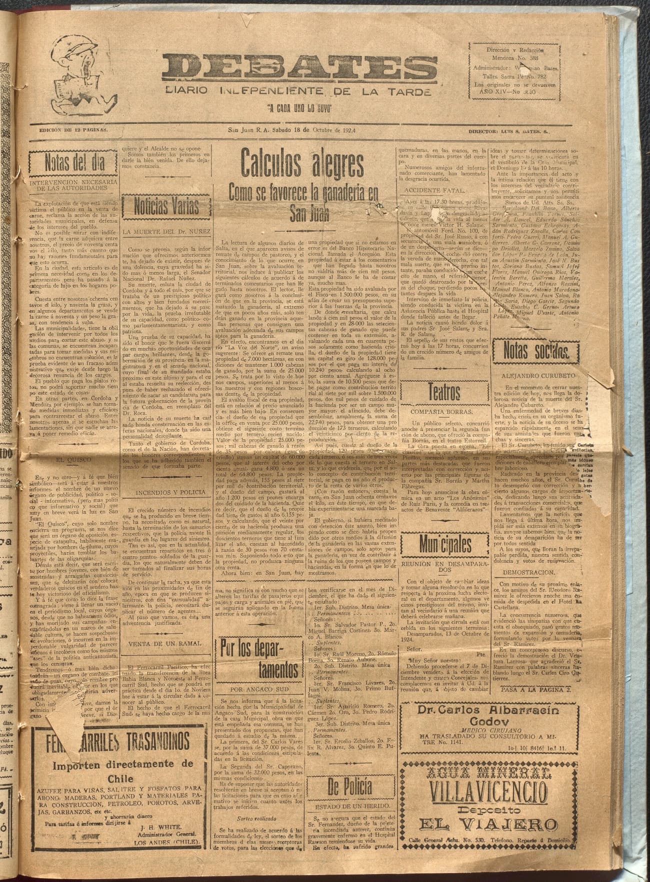 Portada · Diario Debates del 18 de octubre de 1924