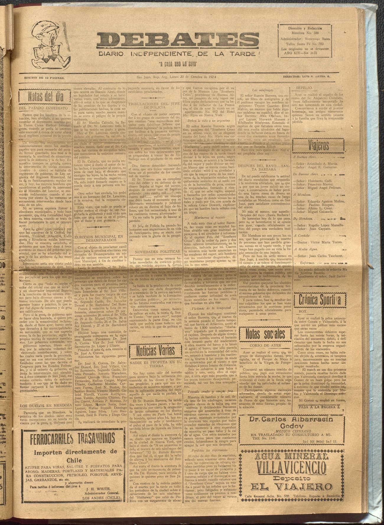 Portada · Diario Debates del 20 de octubre de 1924