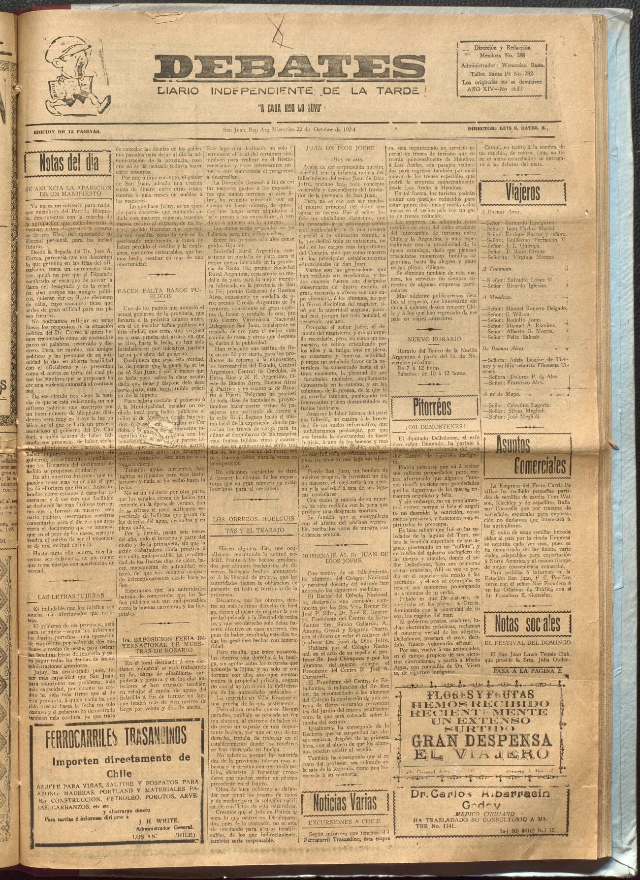 Portada · Diario Debates del 22 de octubre de 1924