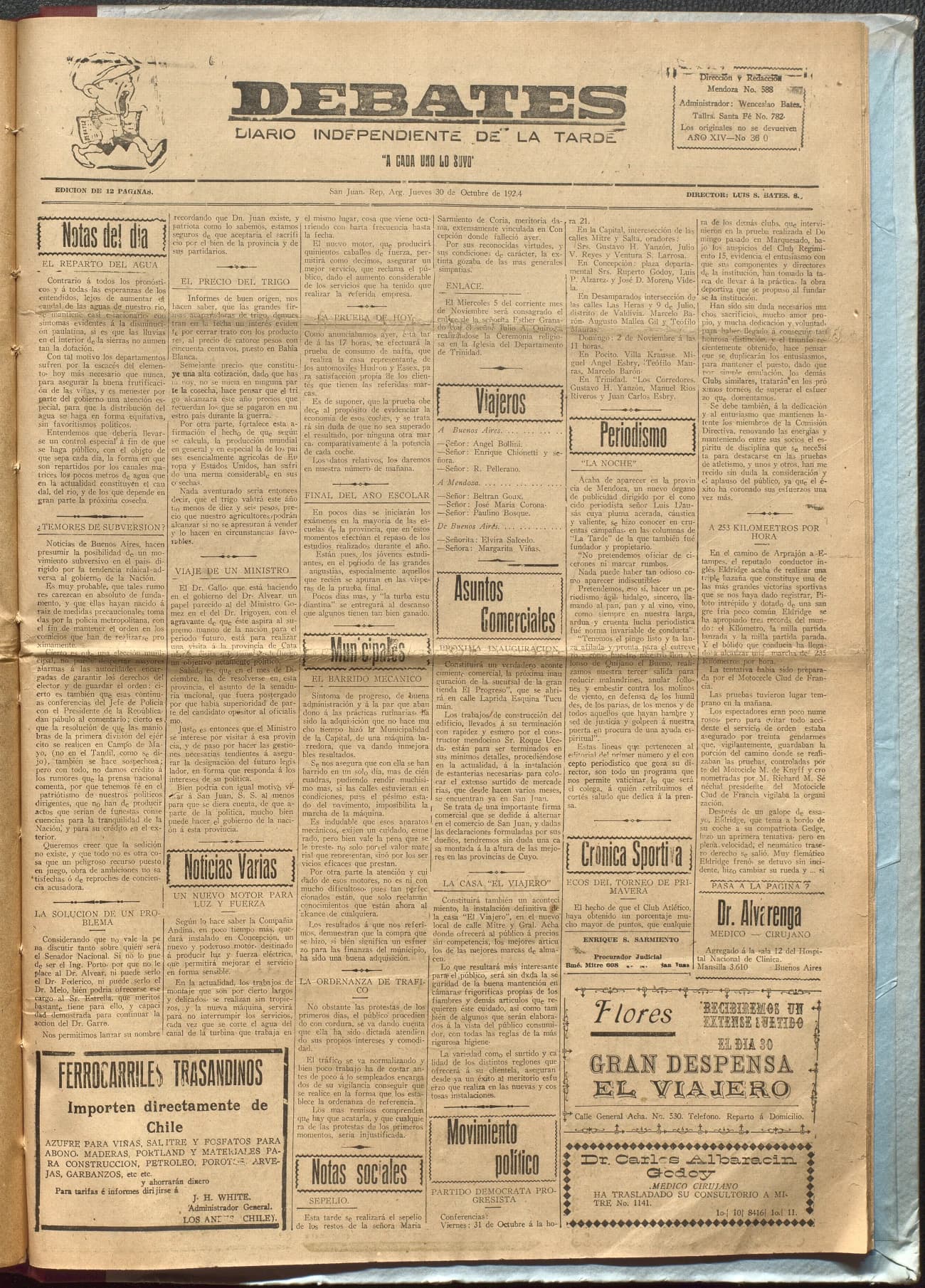 Portada · Diario Debates del 30 de octubre de 1924