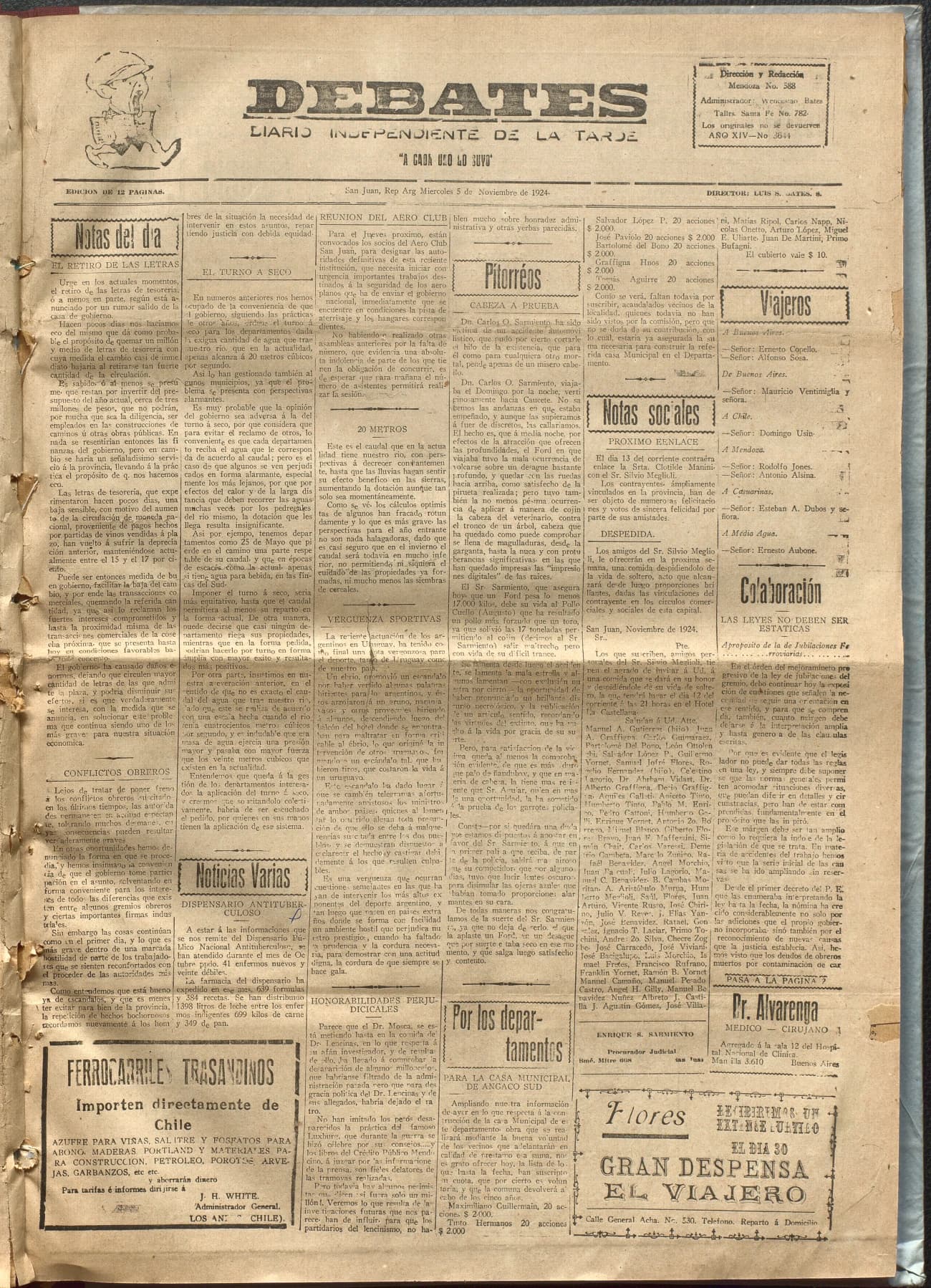 Portada · Diario Debates del 5 de noviembre de 1924