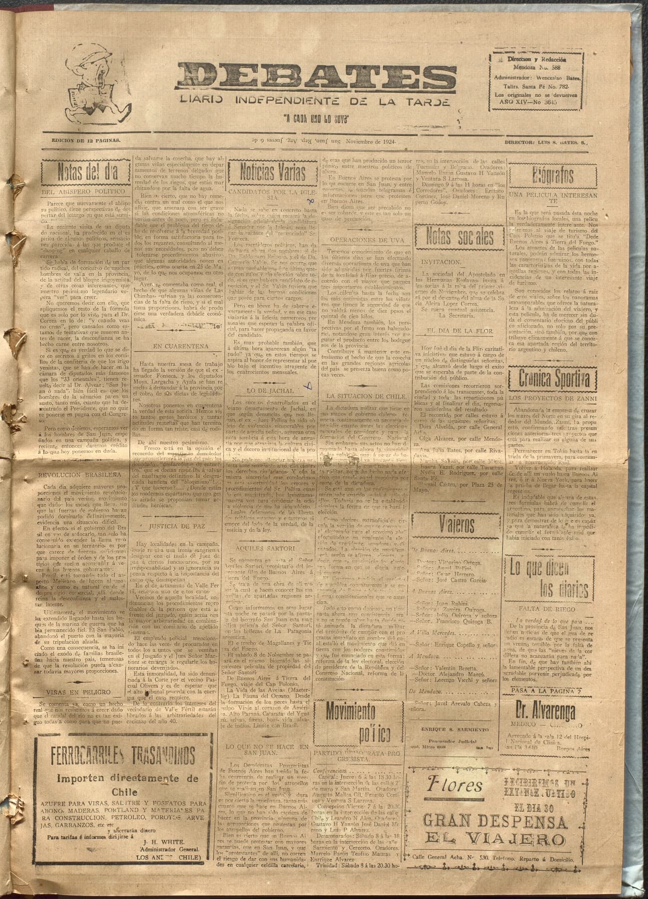 Portada · Diario Debates del 6 de noviembre de 1924