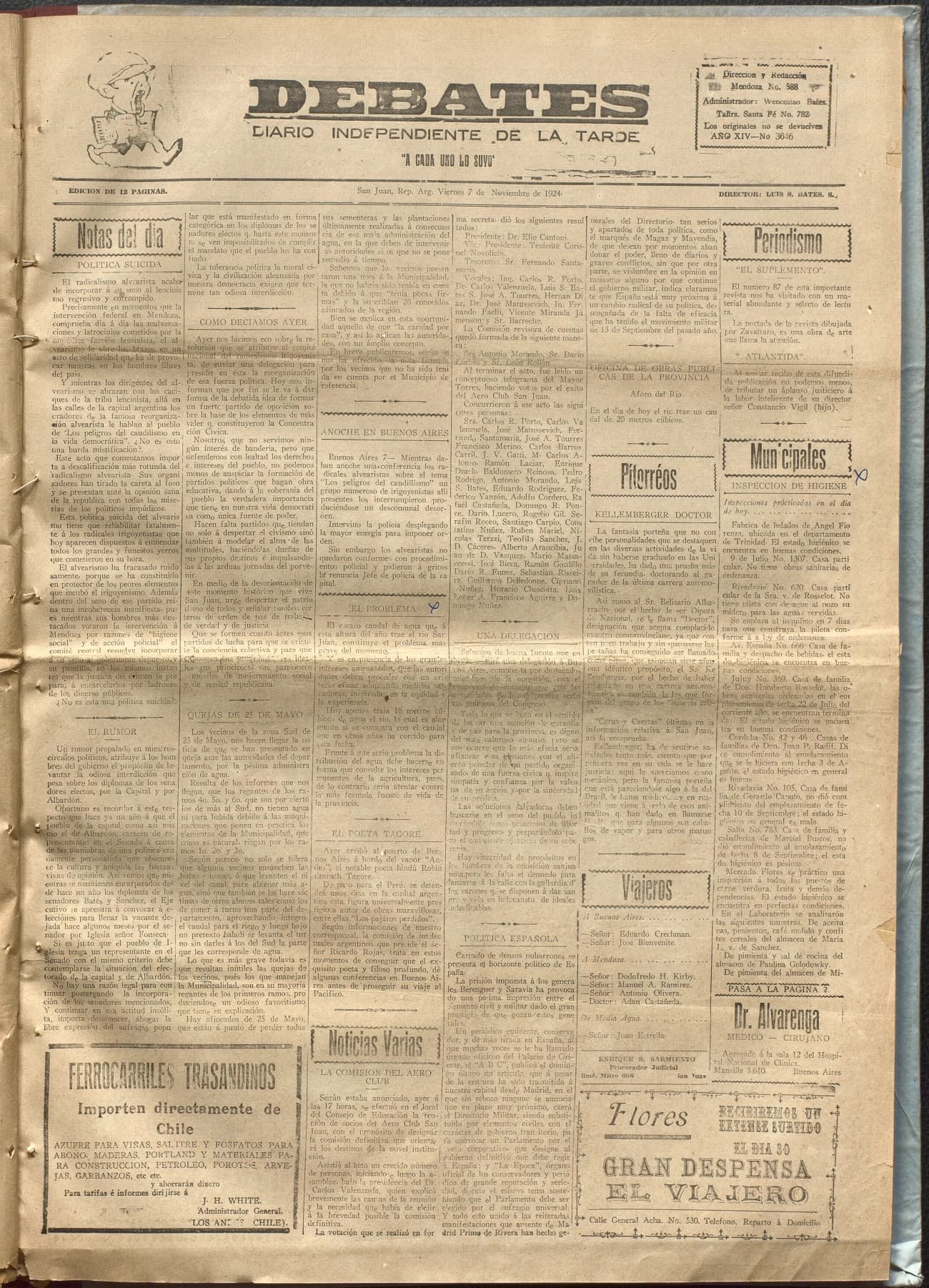 Portada · Diario Debates del 7 de noviembre de 1924