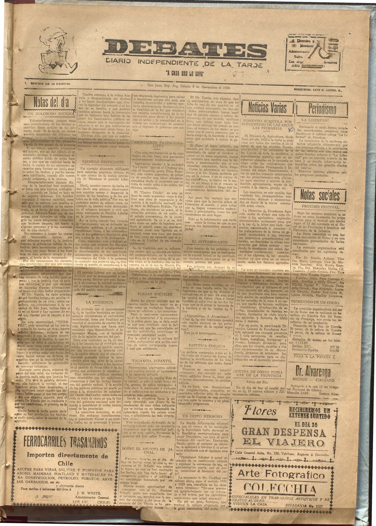 Portada · Diario Debates del 8 de noviembre de 1924