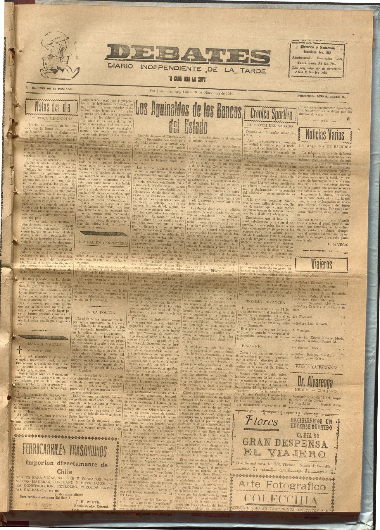Portada · Diario Debates del 10 de noviembre de 1924