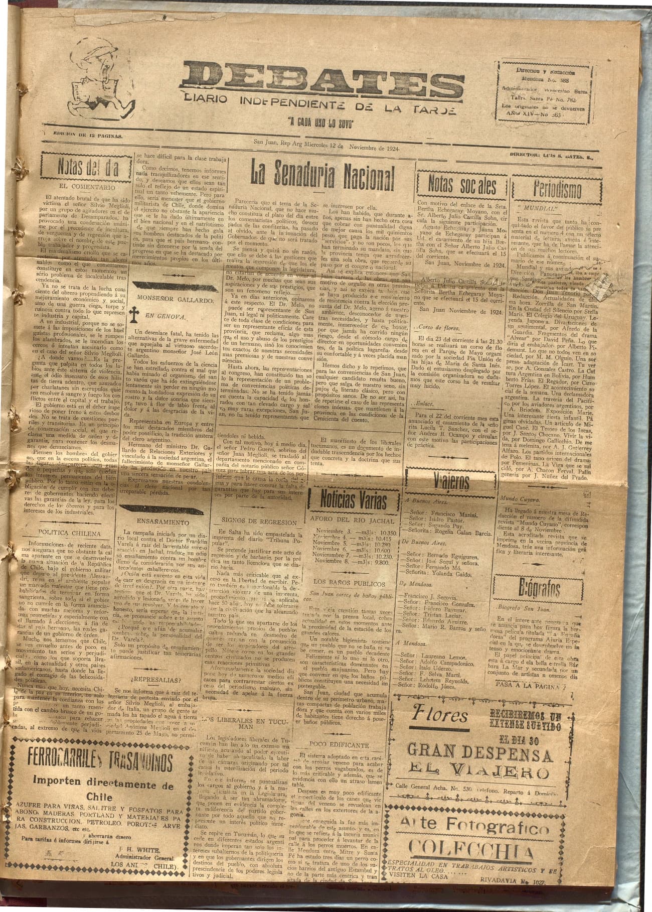 Portada · Diario Debates del 12 de noviembre de 1924