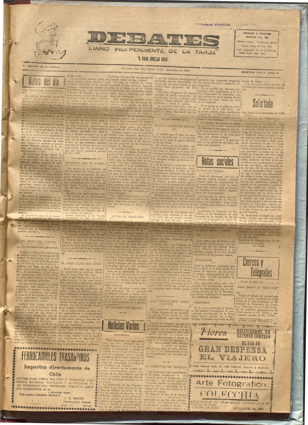 Portada · Diario Debates del 14 de noviembre de 1924