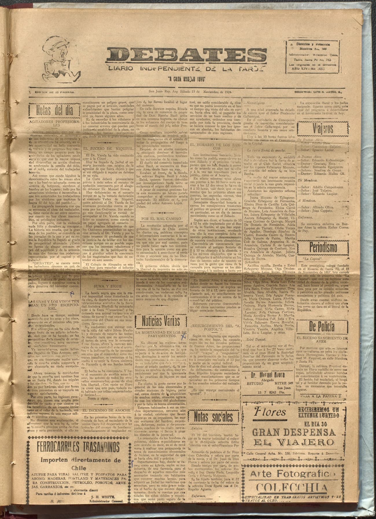 Portada · Diario Debates del 15 de noviembre de 1924