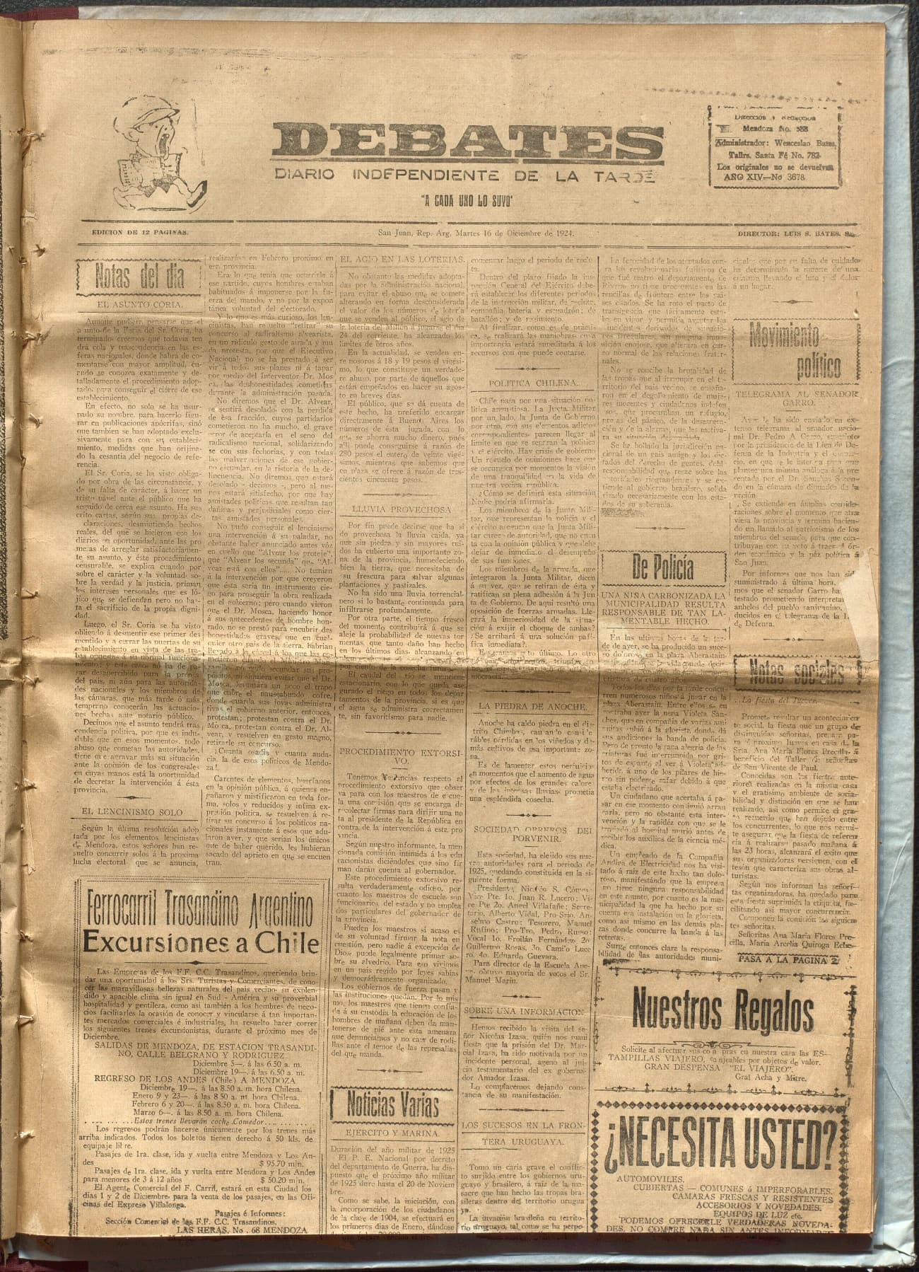 Portada · Diario Debates del 16 de noviembre de 1924