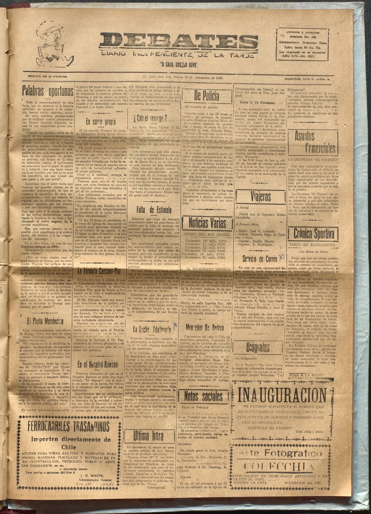 Portada · Diario Debates del 18 de noviembre de 1924