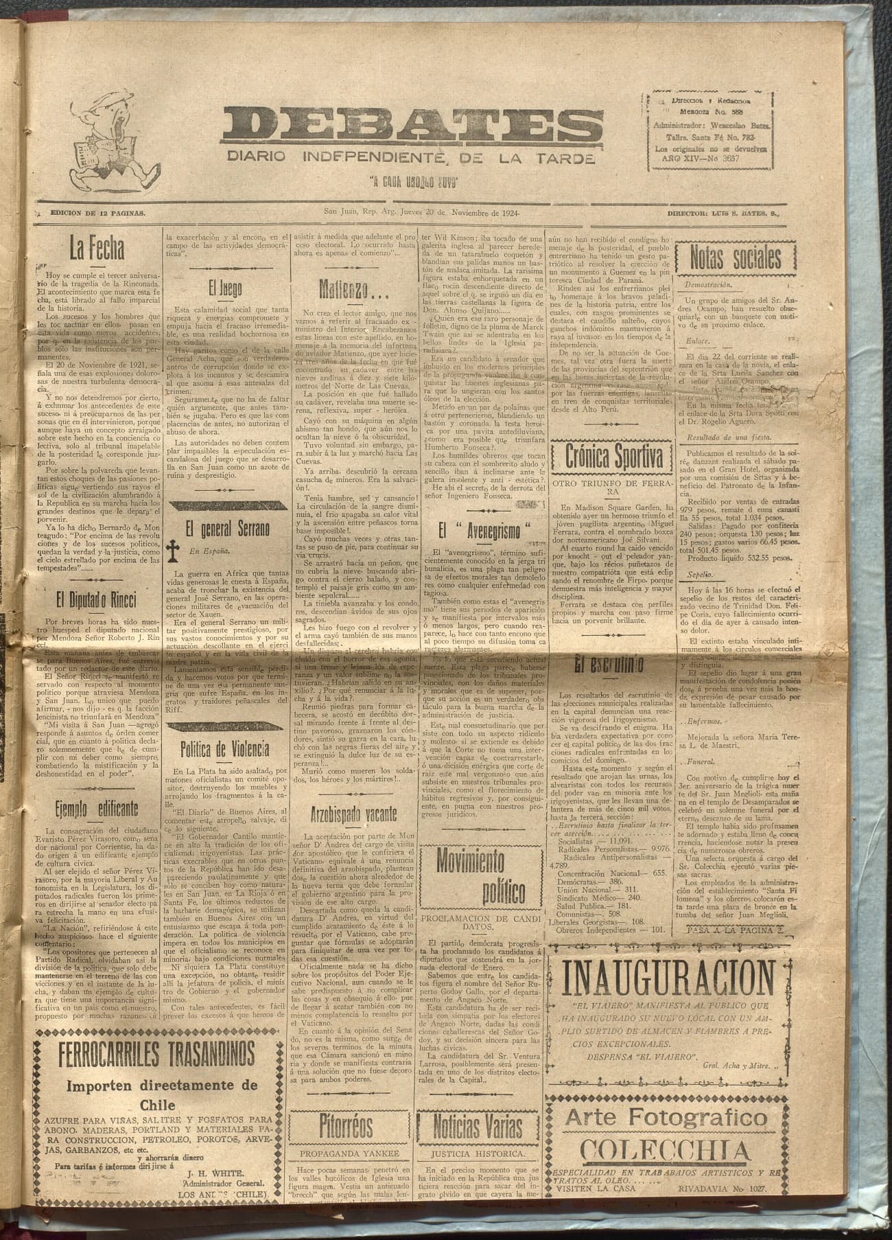 Portada · Diario Debates del 20 de noviembre de 1924