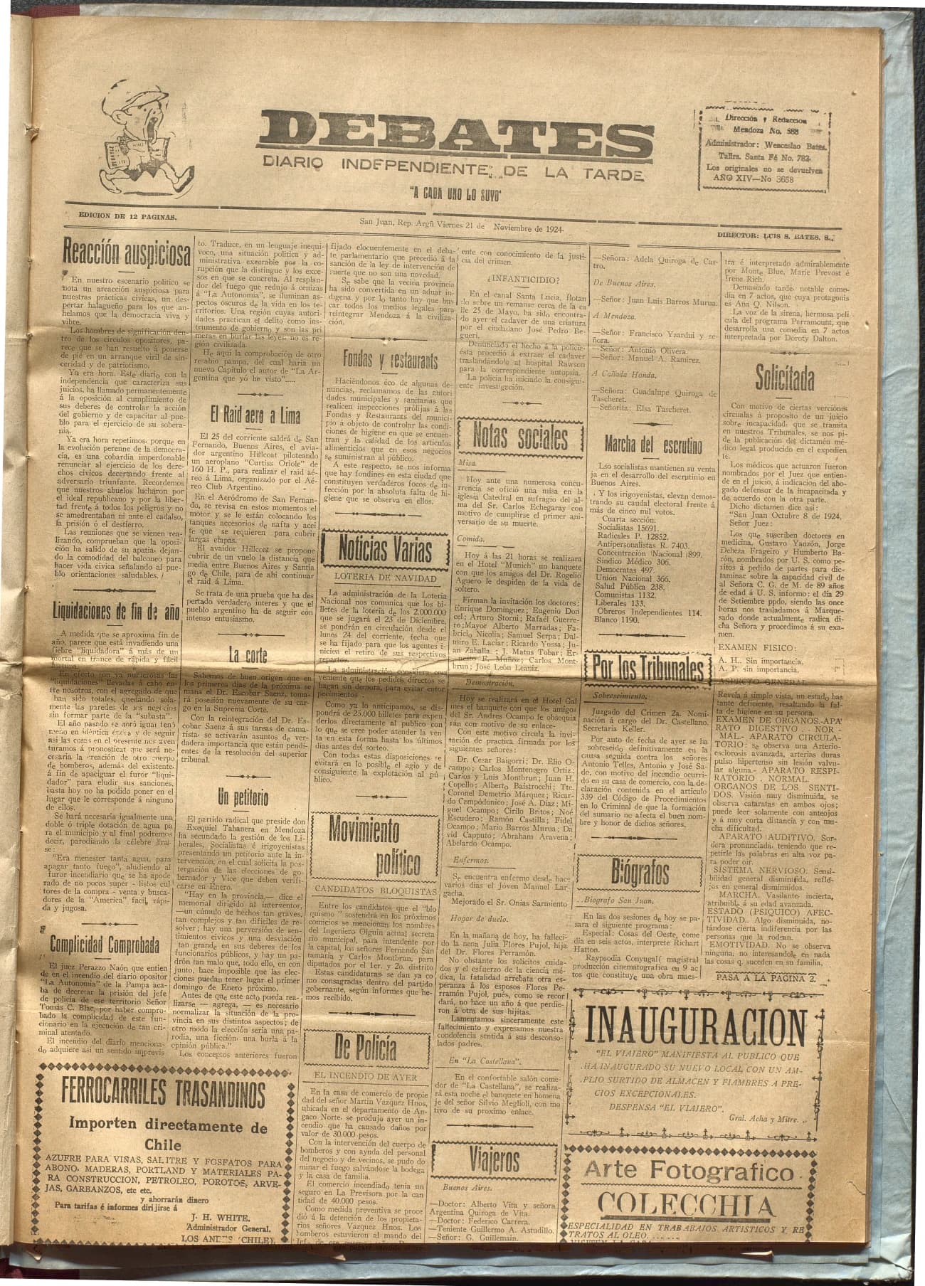 Portada · Diario Debates del 21 de noviembre de 1924