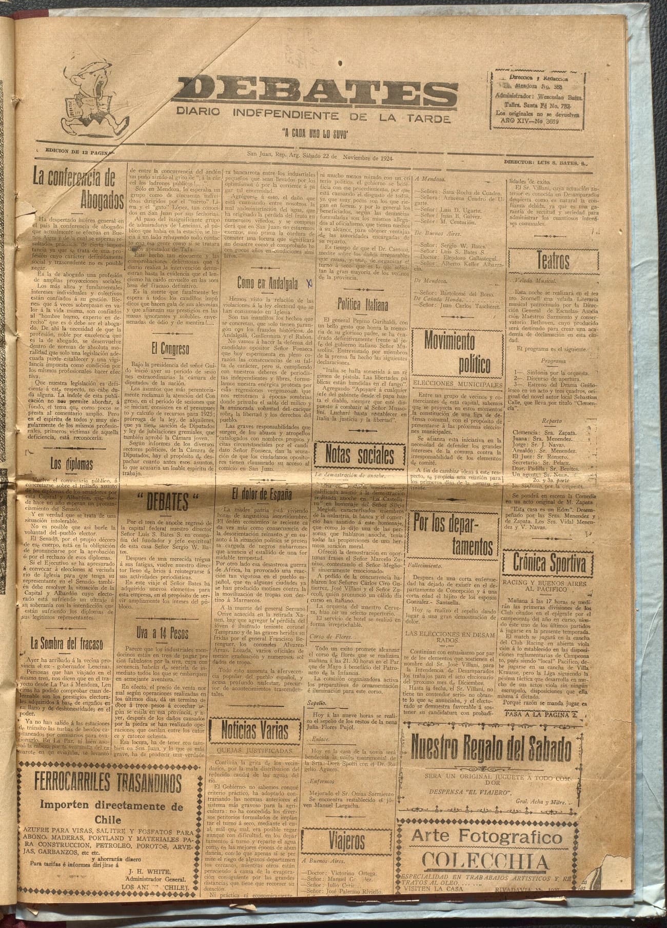Portada · Diario Debates del 22 de noviembre de 1924
