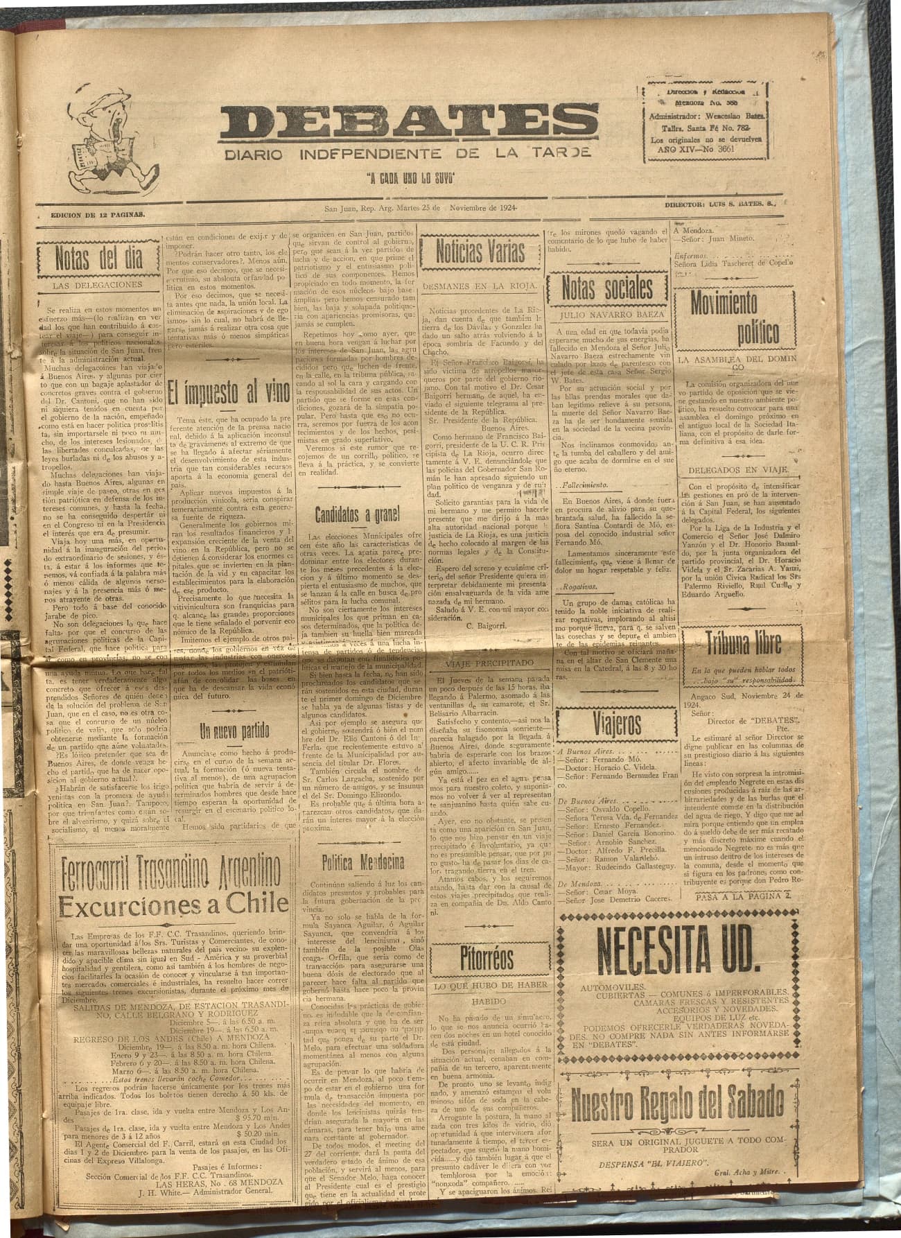 Portada · Diario Debates del 25 de noviembre de 1924