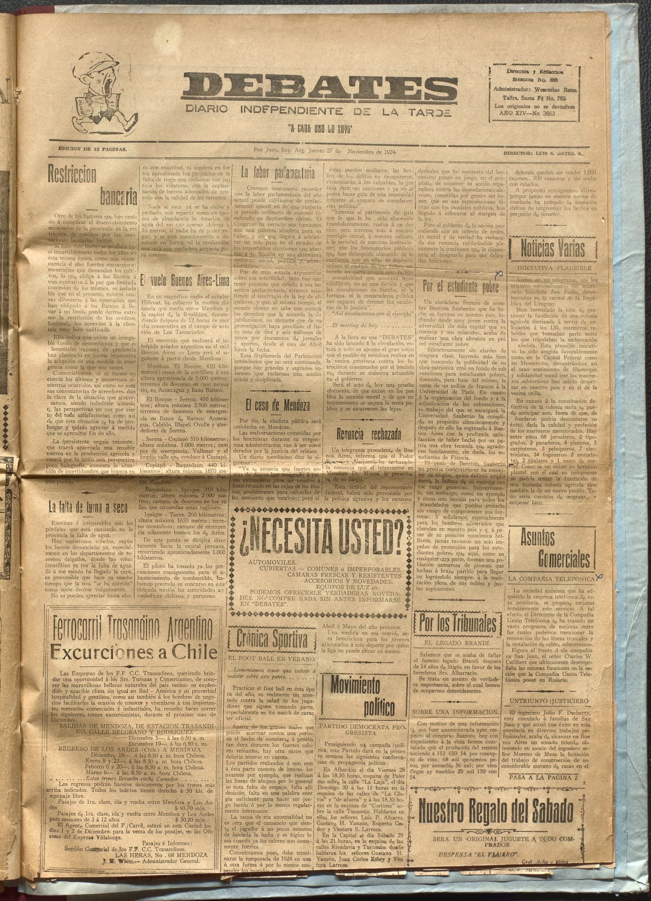Portada · Diario Debates del 27 de noviembre de 1924