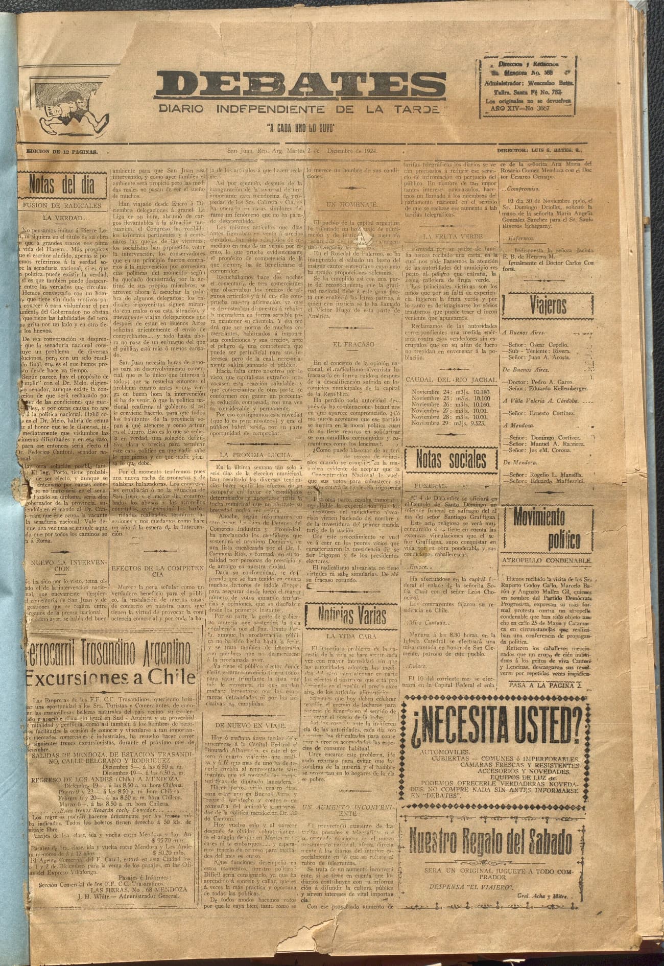 Portada · Diario Debates del 2 de diciembre de 1924