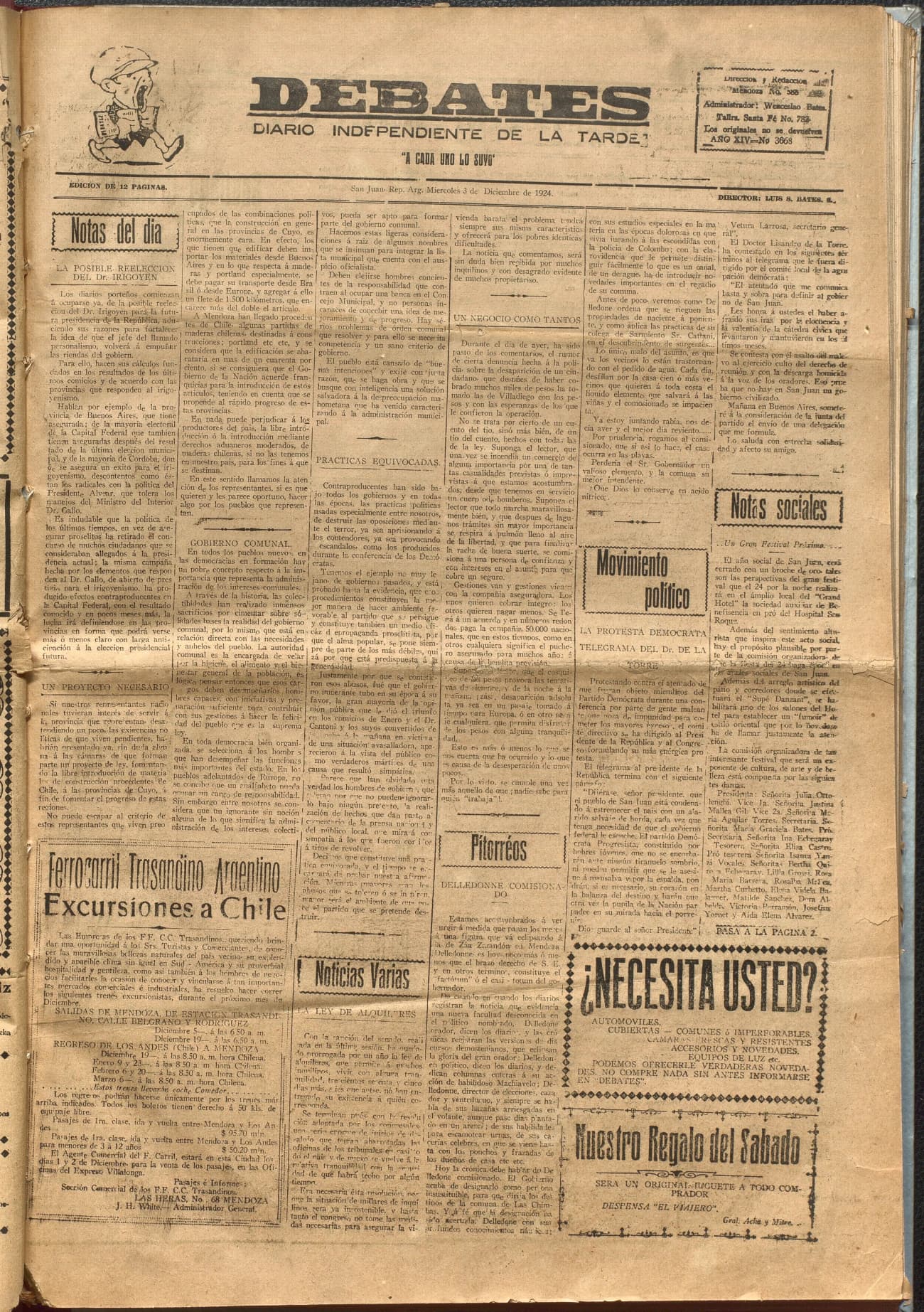 Portada · Diario Debates del 3 de diciembre de 1924
