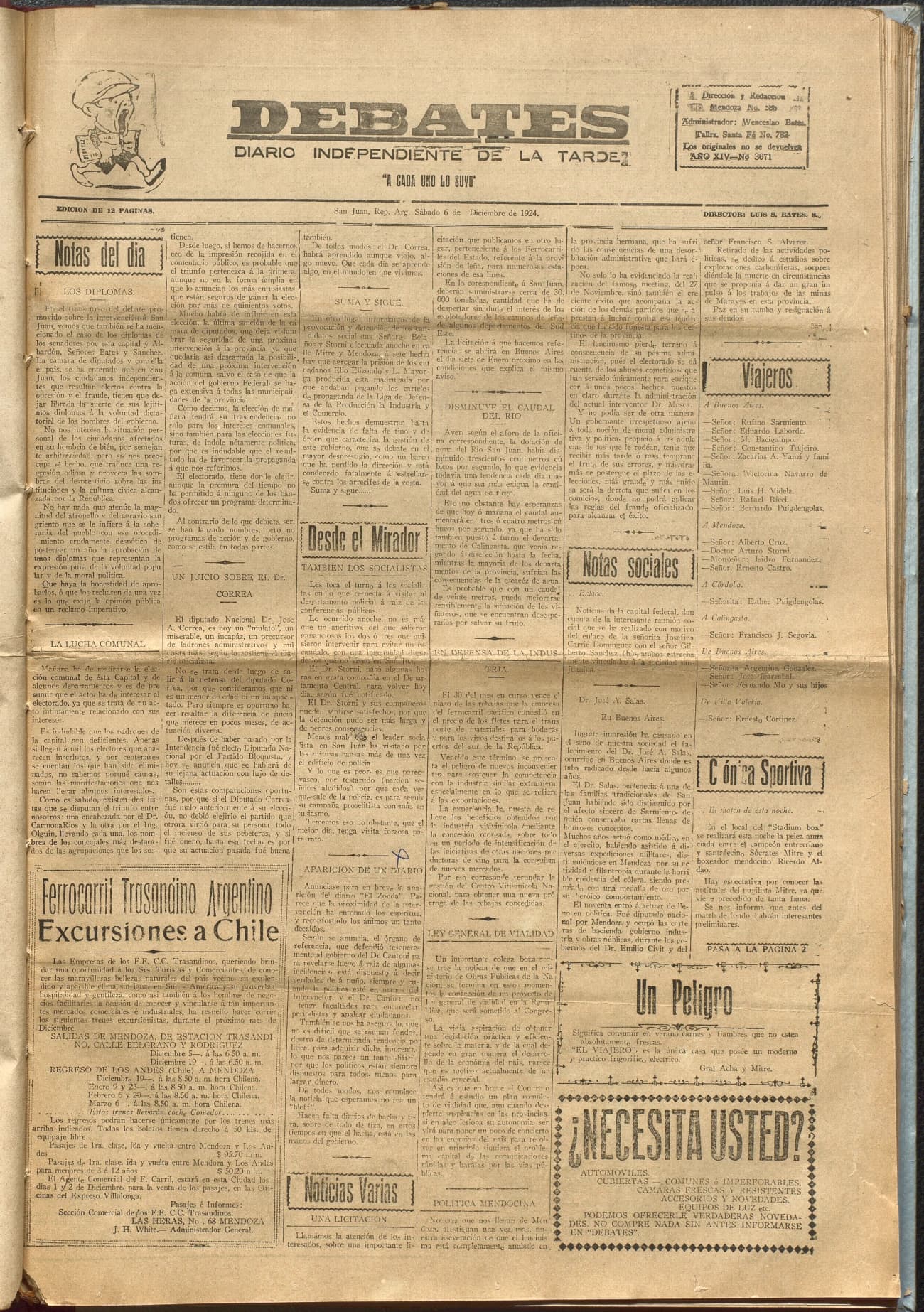 Portada · Diario Debates del 6 de diciembre de 1924