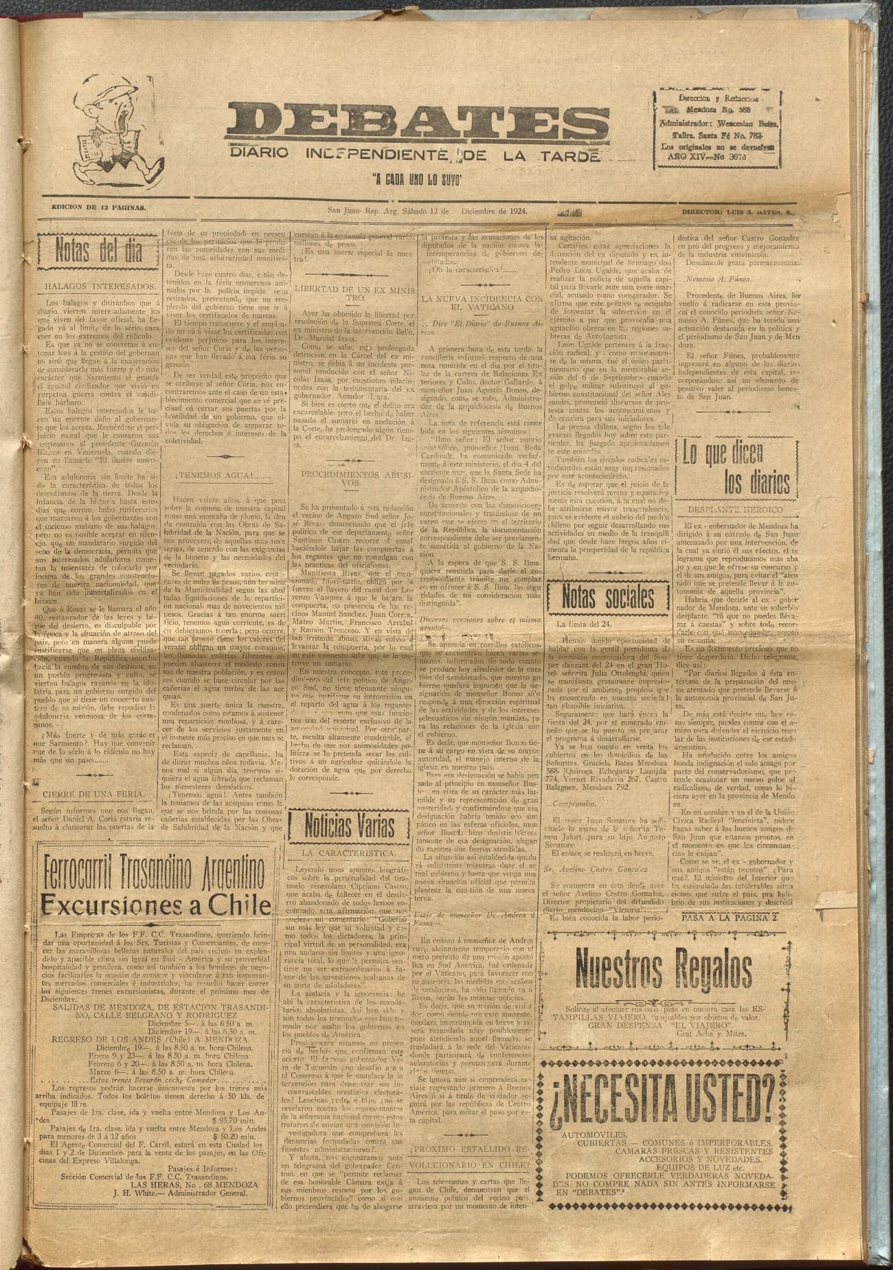 Portada · Diario Debates del 13 de diciembre de 1924