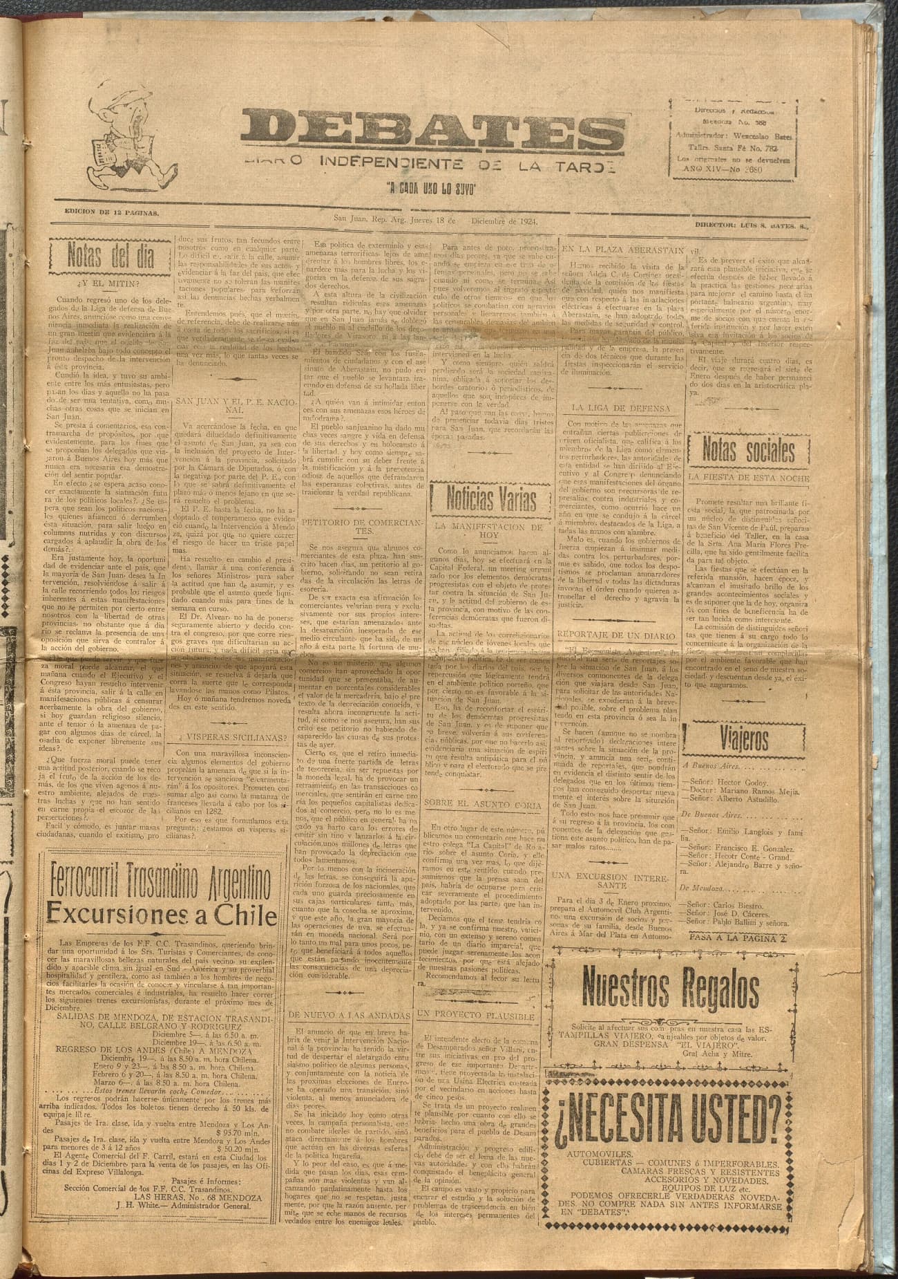 Portada · Diario Debates del 18 de diciembre de 1924