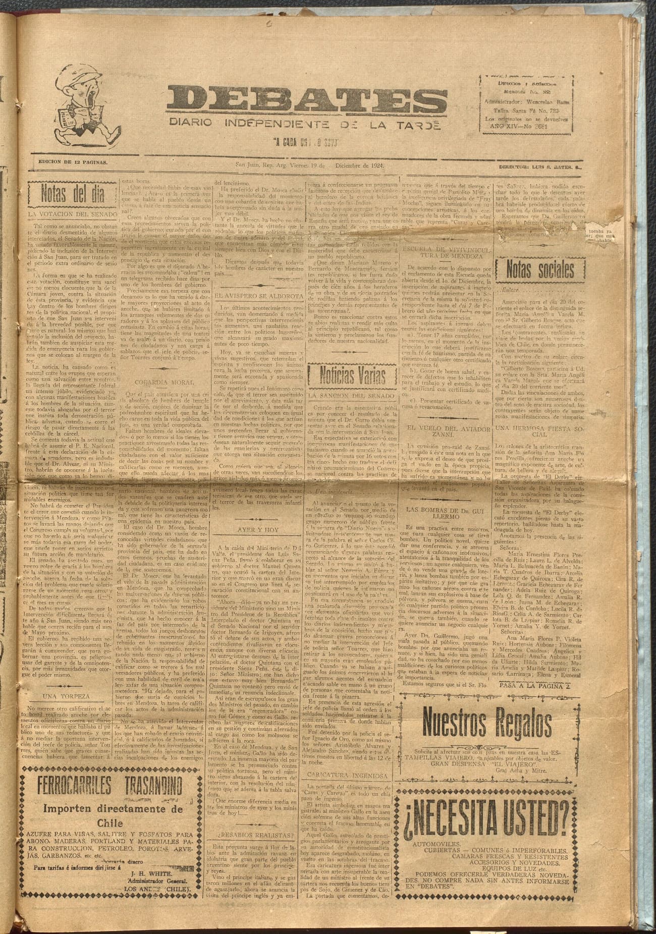 Portada · Diario Debates del 19 de diciembre de 1924