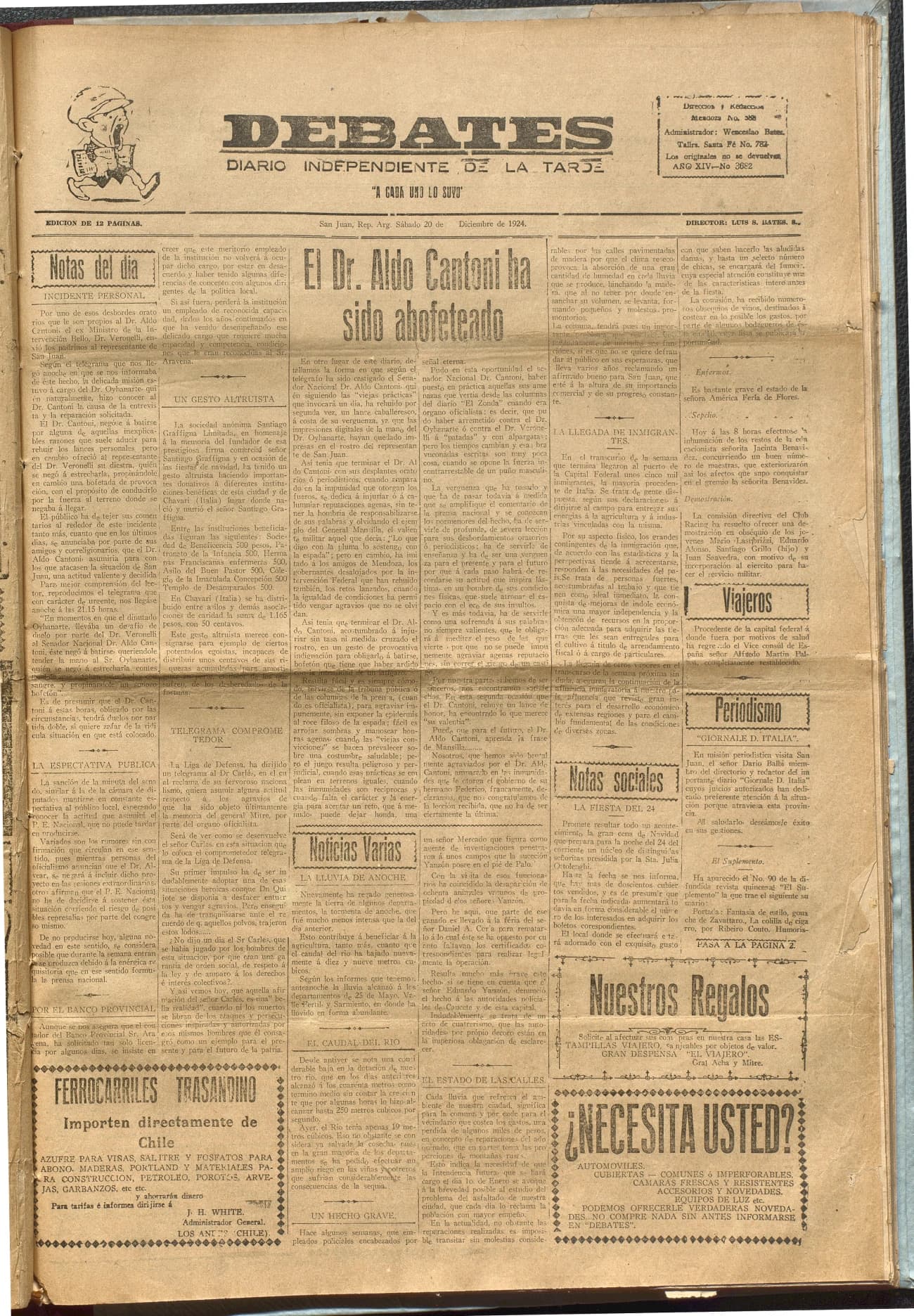 Portada · Diario Debates del 20 de diciembre de 1924